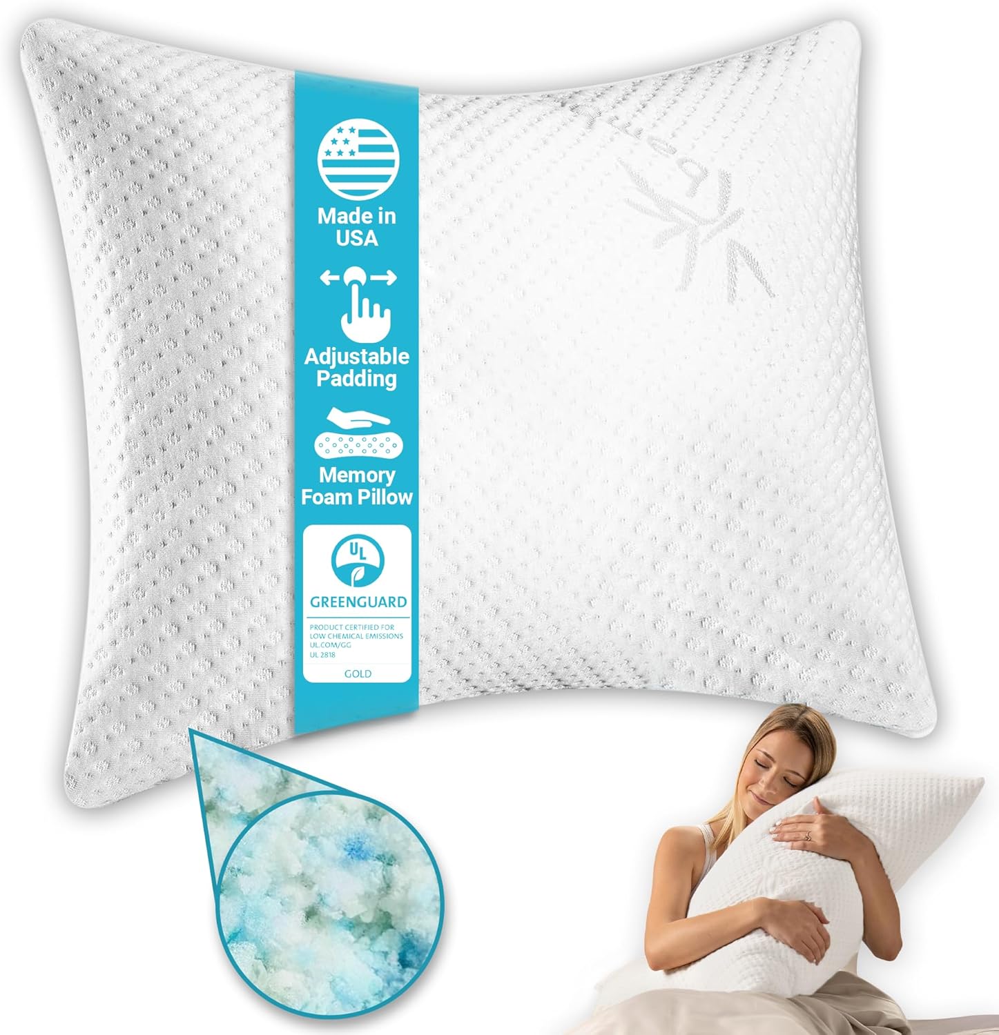 Xtreme Comforts Pillows for Sleeping – GreenGuard Gold Certified Adjustable Standard Memory Foam Pillow for Side, Back & Stomach Sleepers w/Removable Cooling Zipper Cover – Made in The USA Xtreme Comforts Pillows for Sleeping – GreenGuard Gold Certified Adjustable Standard Memory Foam Pillow for Side, Back & Stomach Sleepers w/Removable Cooling Zipper Cover – Made in The USA