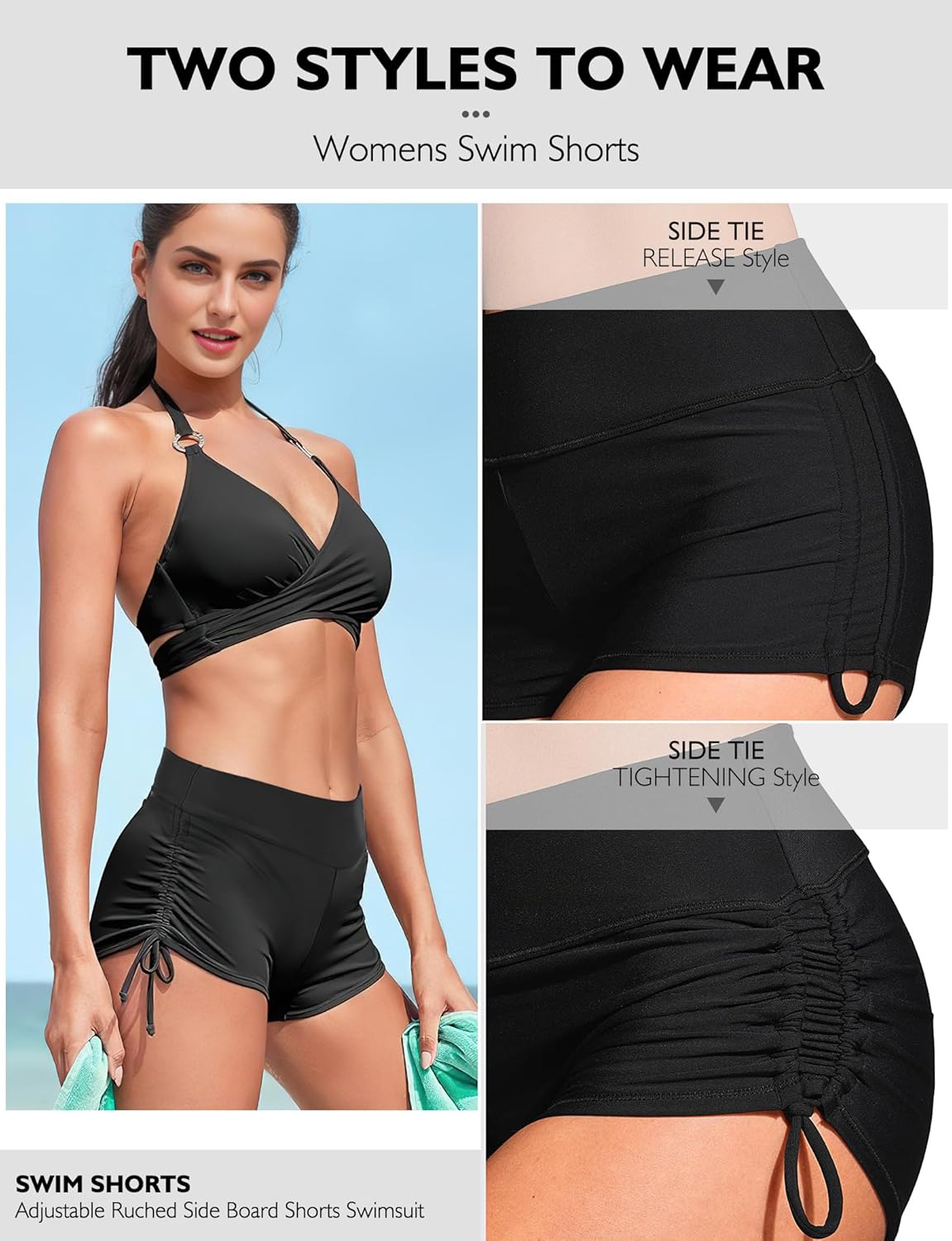 Buauty Women's Swim Shorts High Waisted Bathing Suit Bottoms Adjustable Side Tie Swimsuit Boy Short Pants Swimwear UPF50+ - Image 4