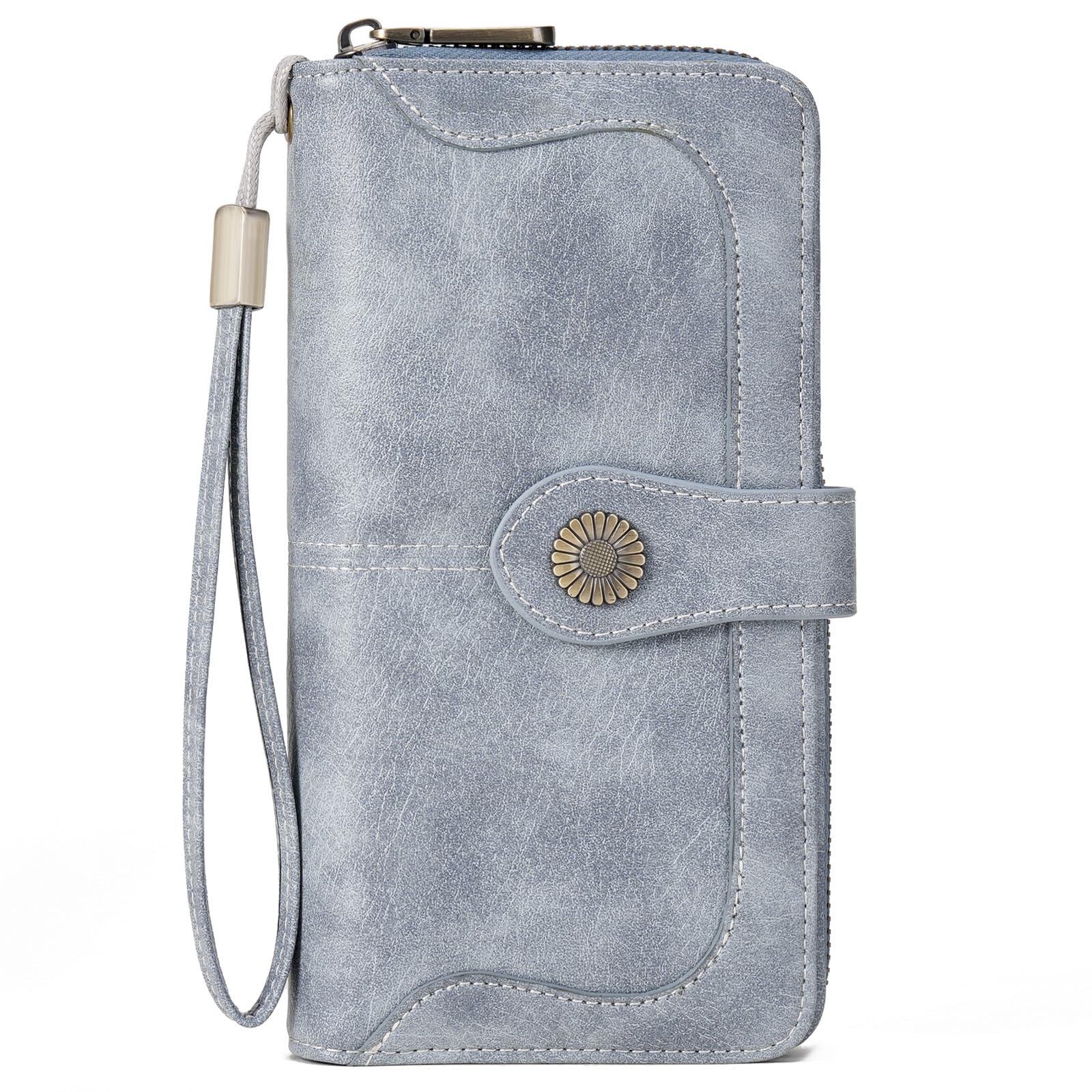 FALAN MULE Geldbörse Damen Leder, Portmonee Damen Gross Clutch RFID Schutz Blocking Große Kapazität Lang Geldbeutel mit Kartenfächer und Portemonnaie Frauen