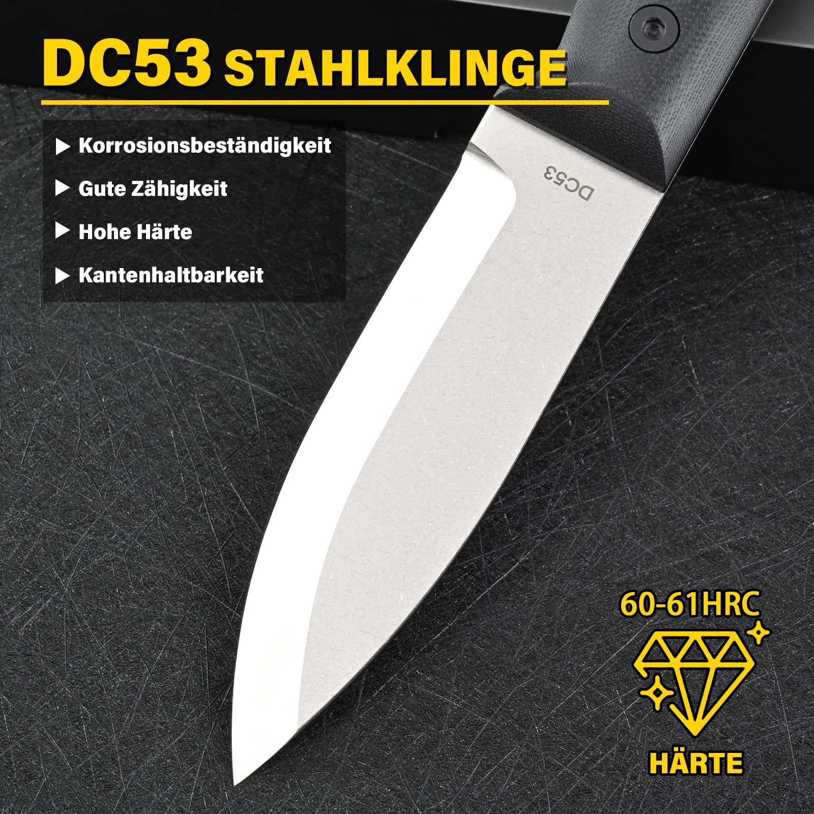 Jagdmesser mit Feststehender Klinge – Outdoor Messer für Männer, EDC, Camping, Angeln & Bushcraft, DC53 Stahl Micarta Griff (Weiß/schwarz G10)