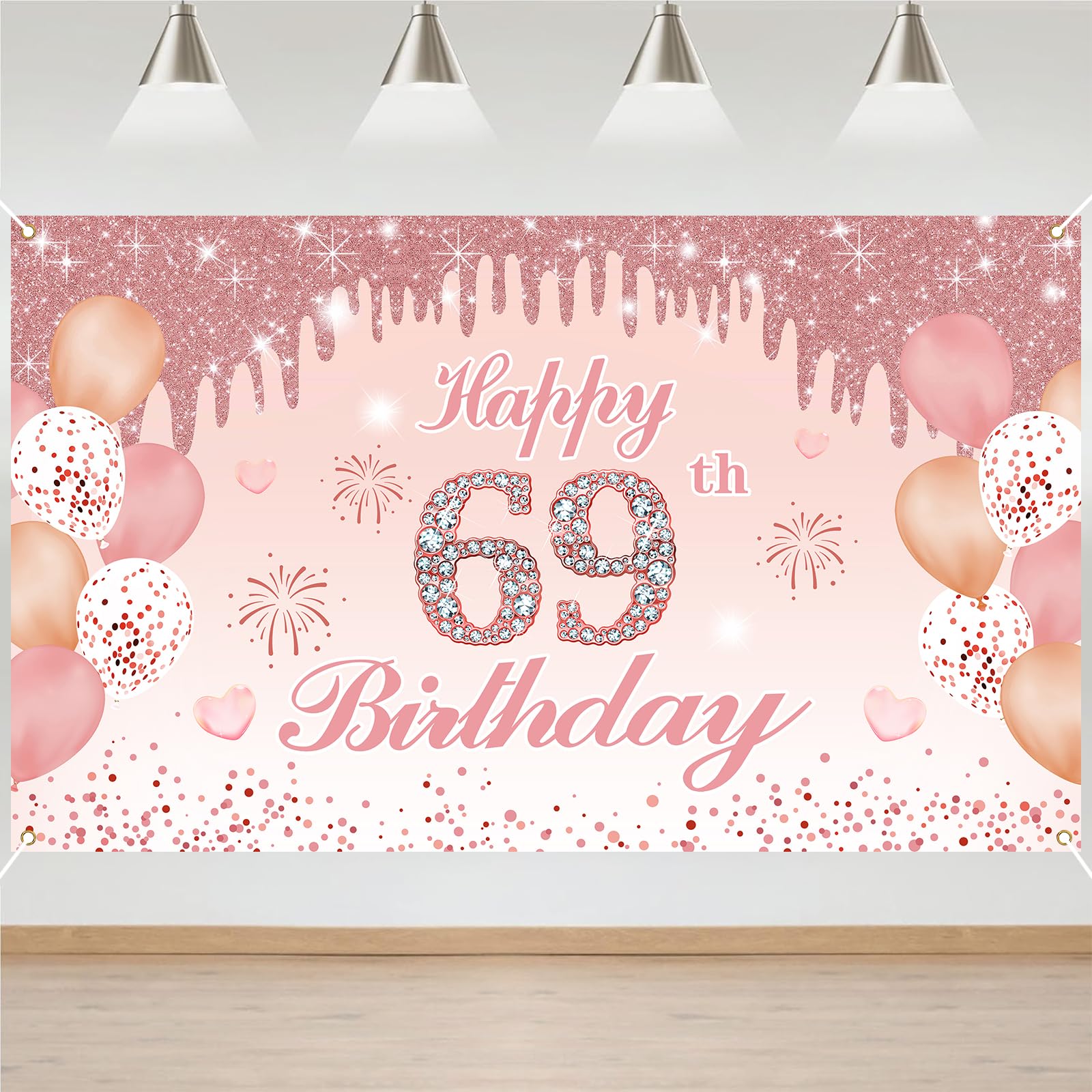 69th Birthday Decorations Door Banner Pink Happy Birthday Banner for Party Backdrop for Women Home Outdoor Cover Party Decoration Supplies Poster — image 1