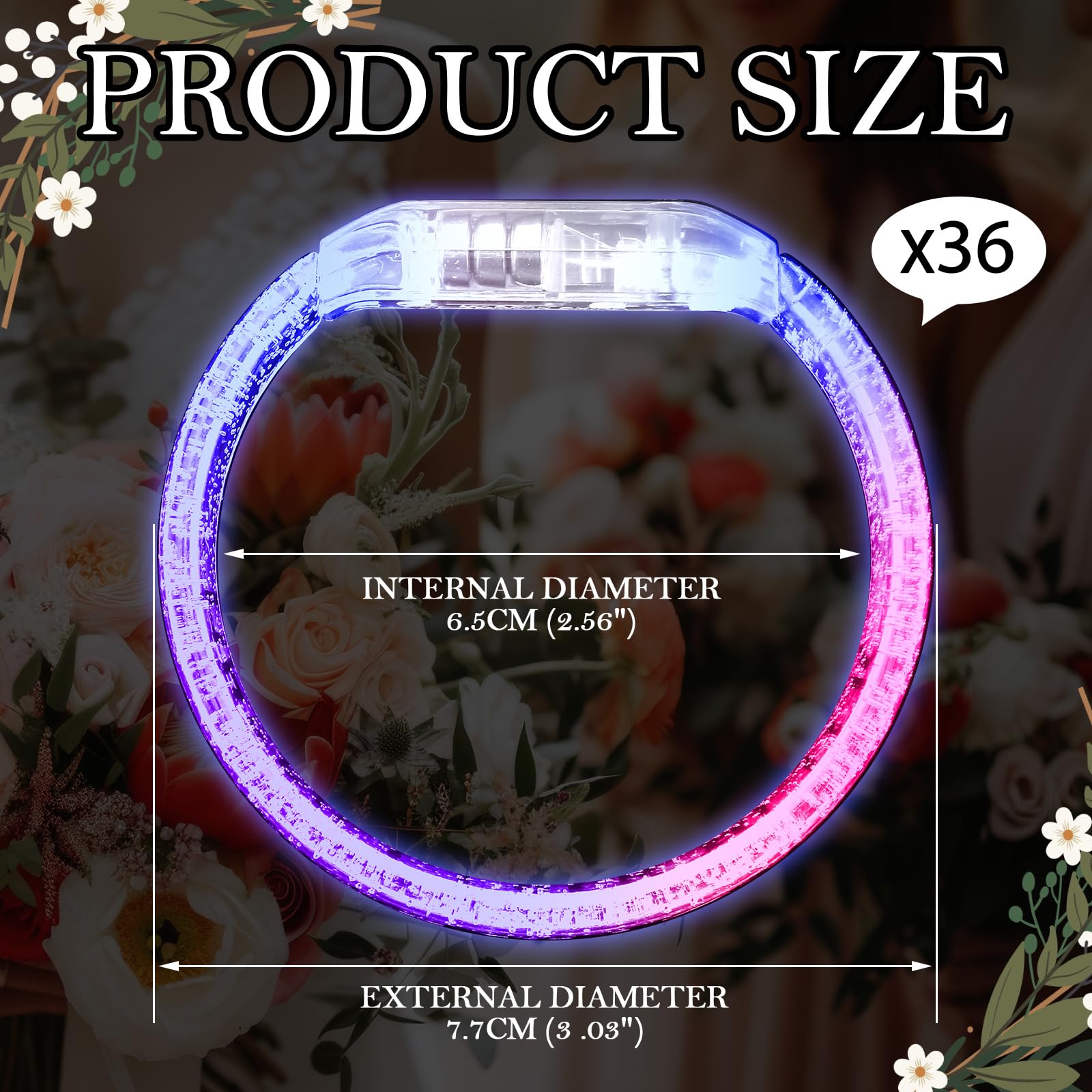 Paquete de 36 pulseras de quinceañeras que brillan en la oscuridad con luz LED, suministros de fiesta, regalos de fiesta de cumpleaños, recepciones, celebraciones, regalo