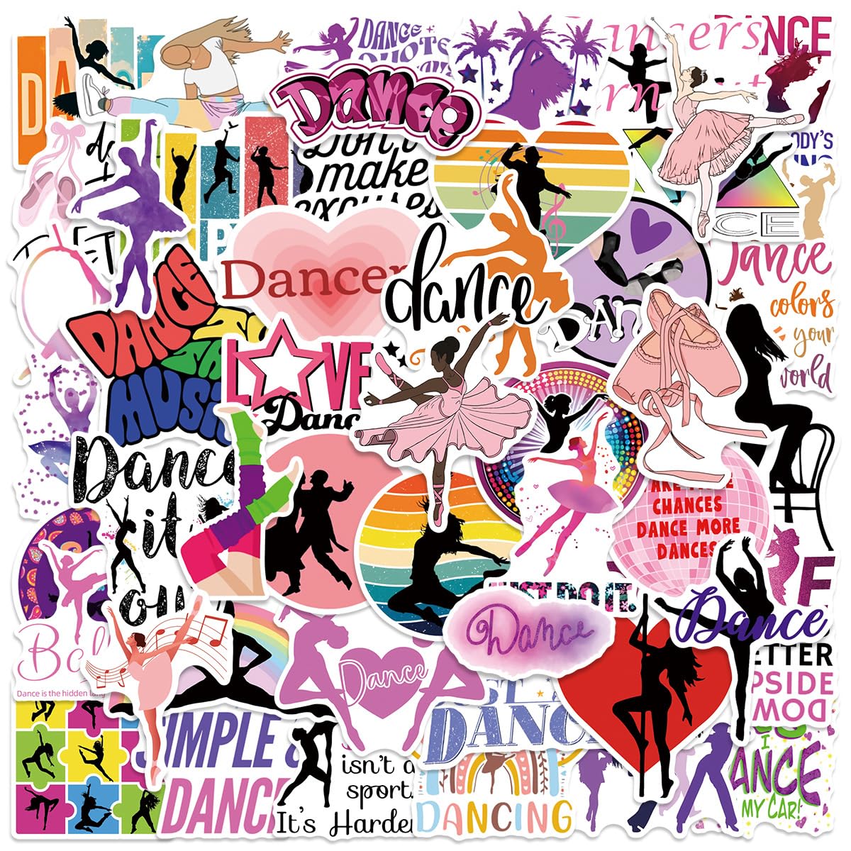 50PCS Dance Stickers for Water Bottles Laptop Scrapbook Luggage Guitar Journal Helmet Computer Skateboard Car Notebooks Refrigerator,Dancing Waterproof Decals for Teens Kids Girls Dancer Gifts