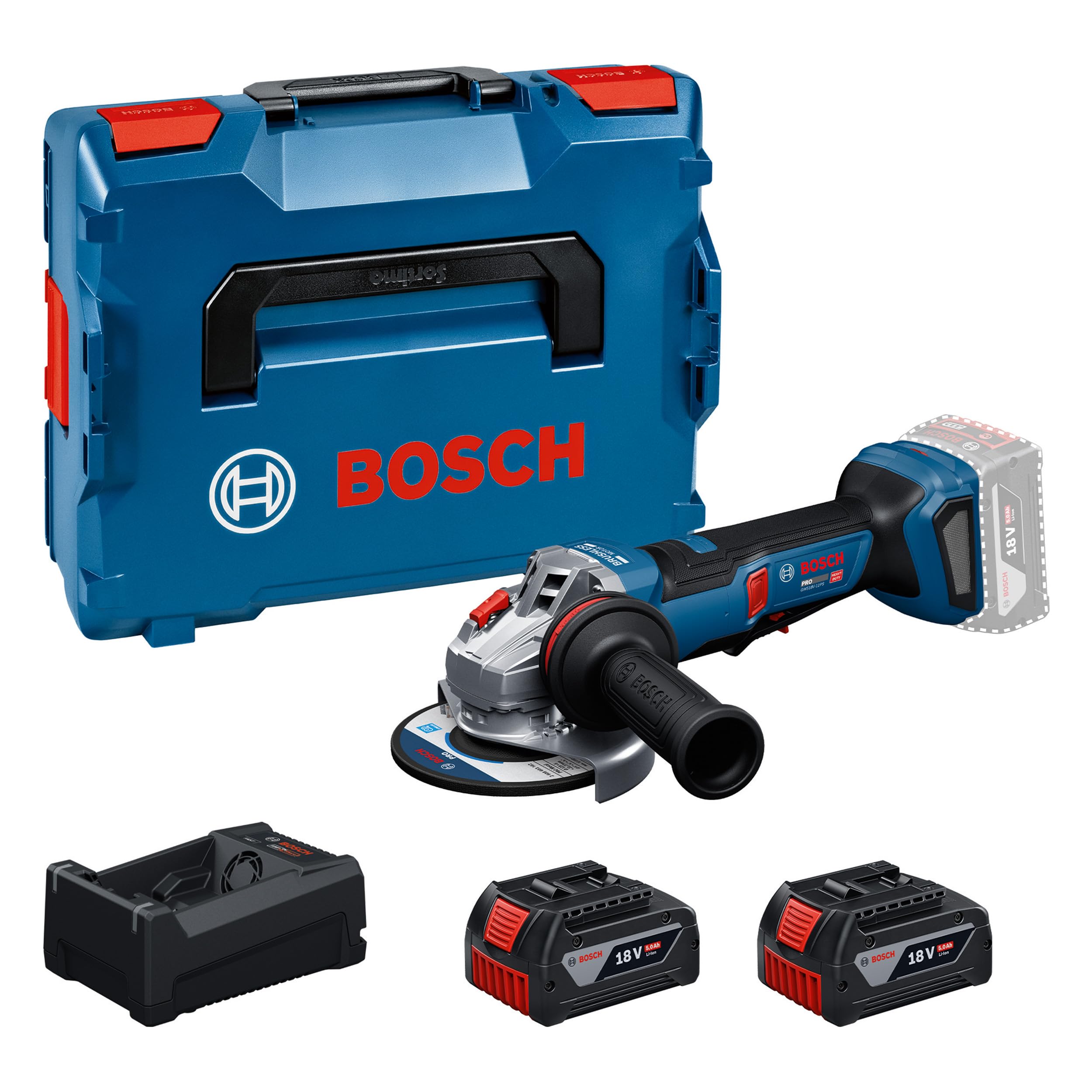 Bosch PRO 18V System Meuleuse angulaire sans-fil GWS18V-11PS (avec GBA 18V 5.0Ah, GAL 12V/18V-80, KIT dans L-Boxx)