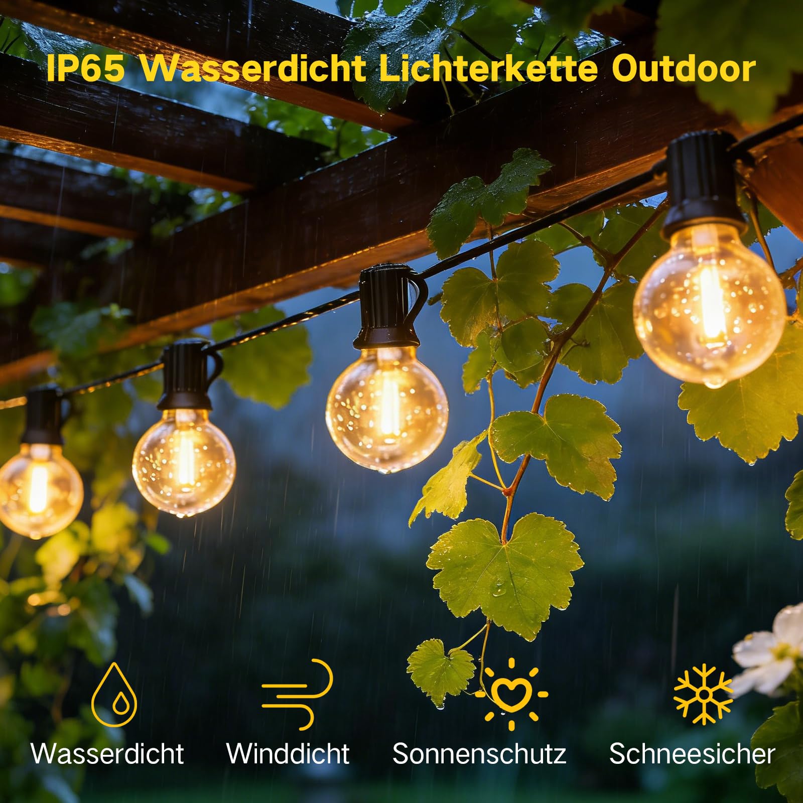 Lichterkette Außen Strom 45m, Dimmbar & Timer LED Lichterkette Outdoor mit Fernbedienung, IP65 Wasserdicht Lichterketten Glühbirnen, Außenbeleuchtung für Garten Pavillon Terrasse Balkon Party Draußen