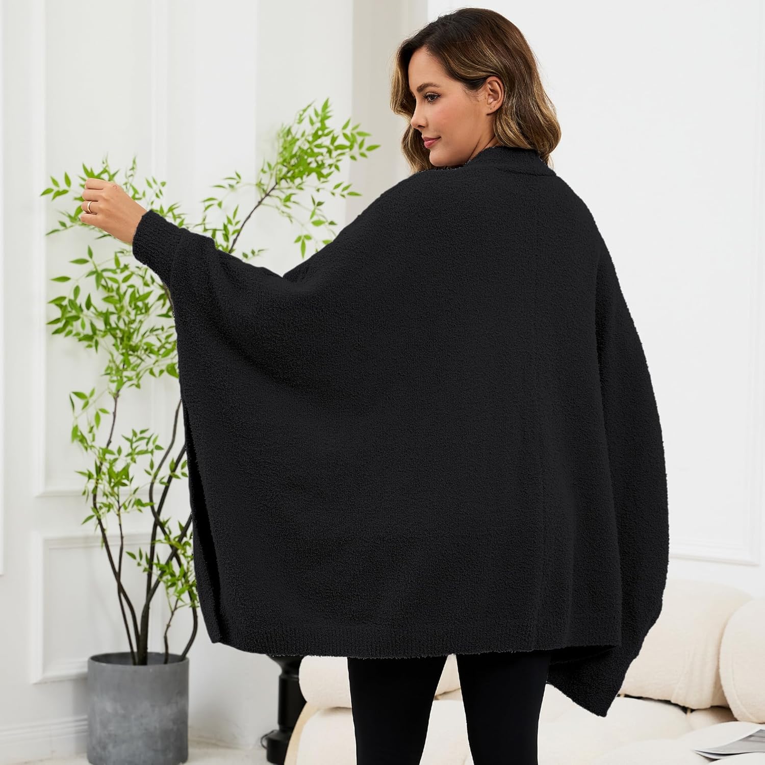 Wearable Blanket Sherpa Poncho Unique Office Work Warm Cozy Shawl TV Throw Blankets, Plush Cape Wrap for Adults - Image 3