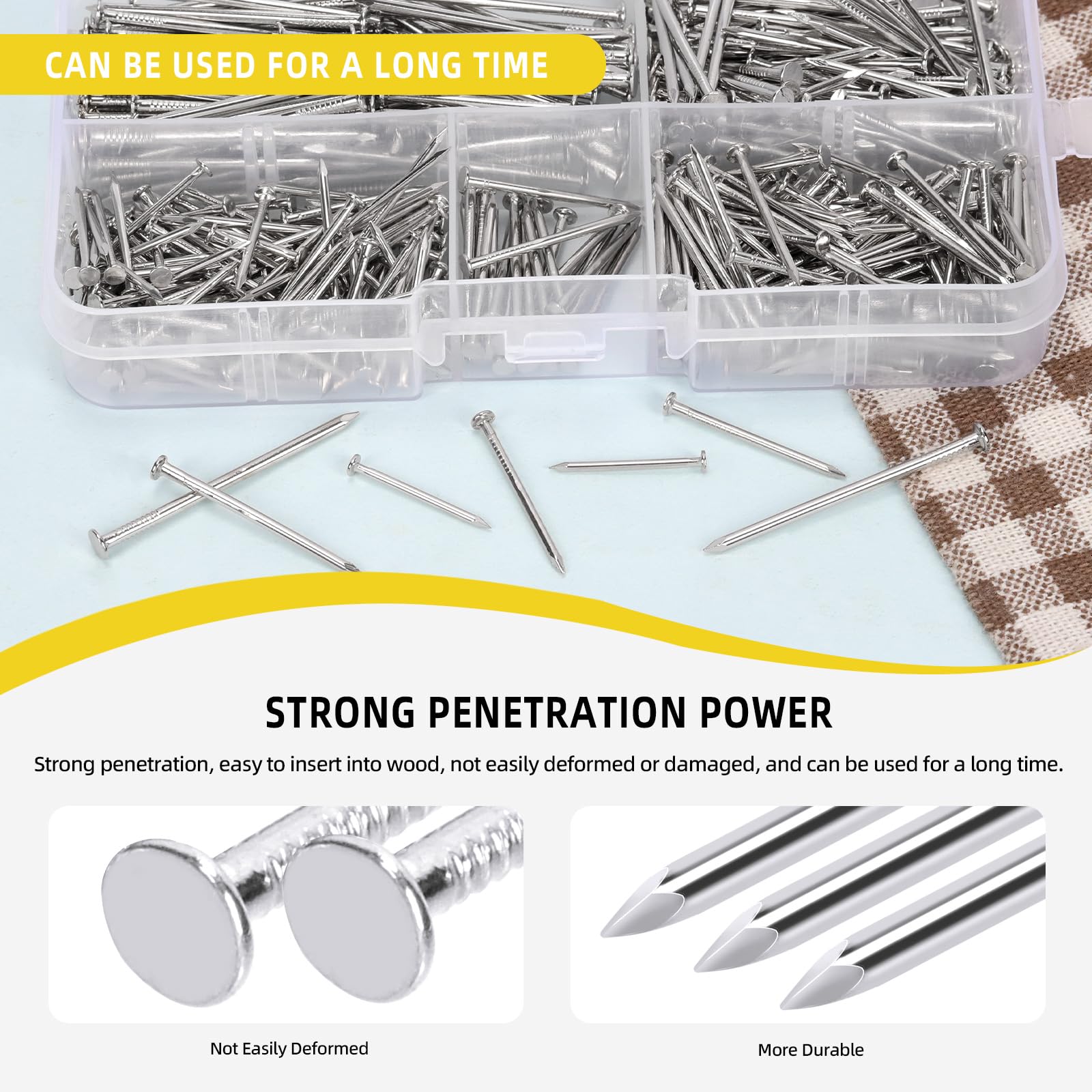 Mardatt 500Pcs 4 Sizes Hardware Nails Assortment Kit, Nails for Hanging Pictures Small Nails, Finishing Nails, Hanging Nails - Image 3