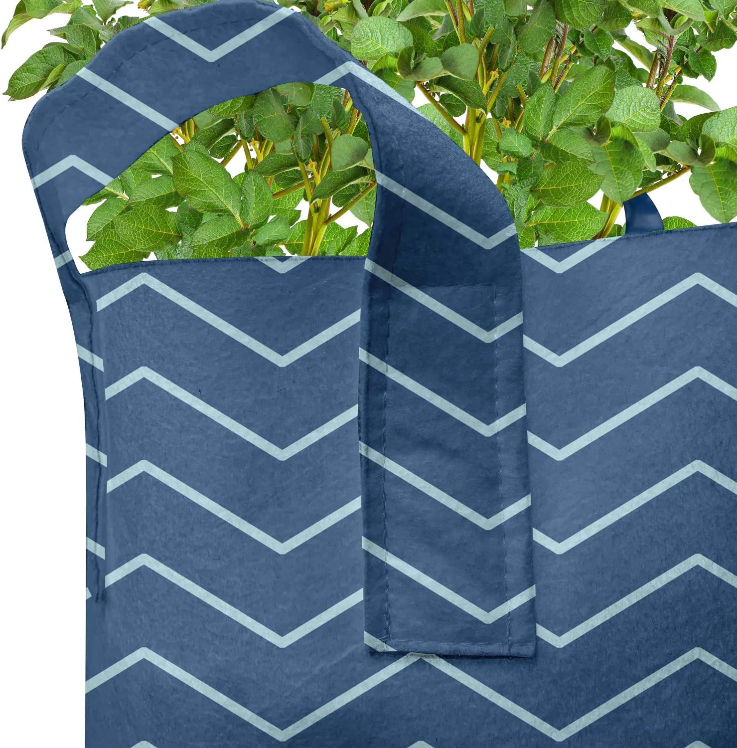 Ambesonne Navy Blue Grow Bags 5-Pack, Zigzags Chevron Lines, Heavyduty Fabric Pots with Handles for Plants, Pale Blue Dark Blue