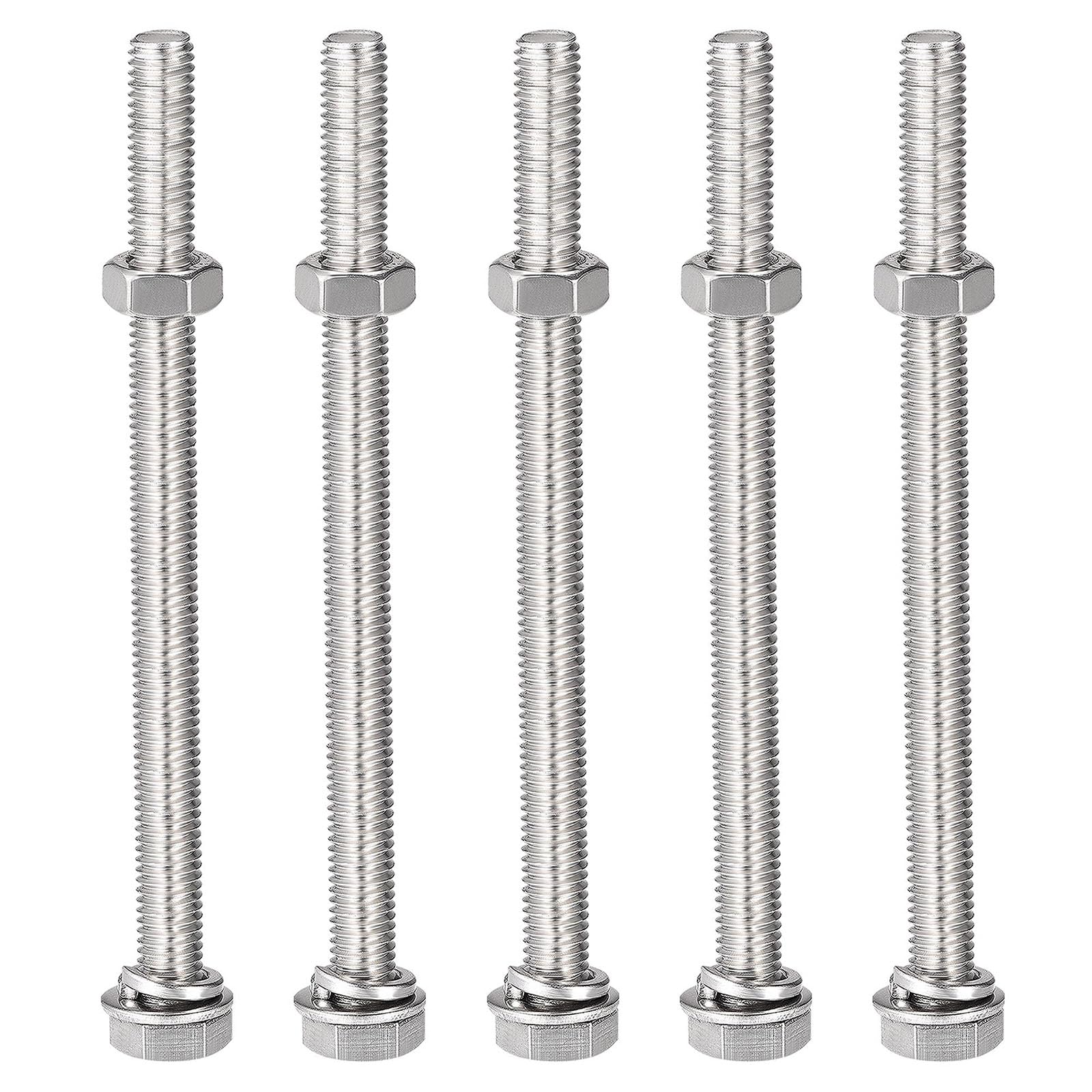 TOP-VIGOR 5Pcs M8 x 110mm Hex Head Screws Bolts, Nuts, Flat & Lock Washers Kits