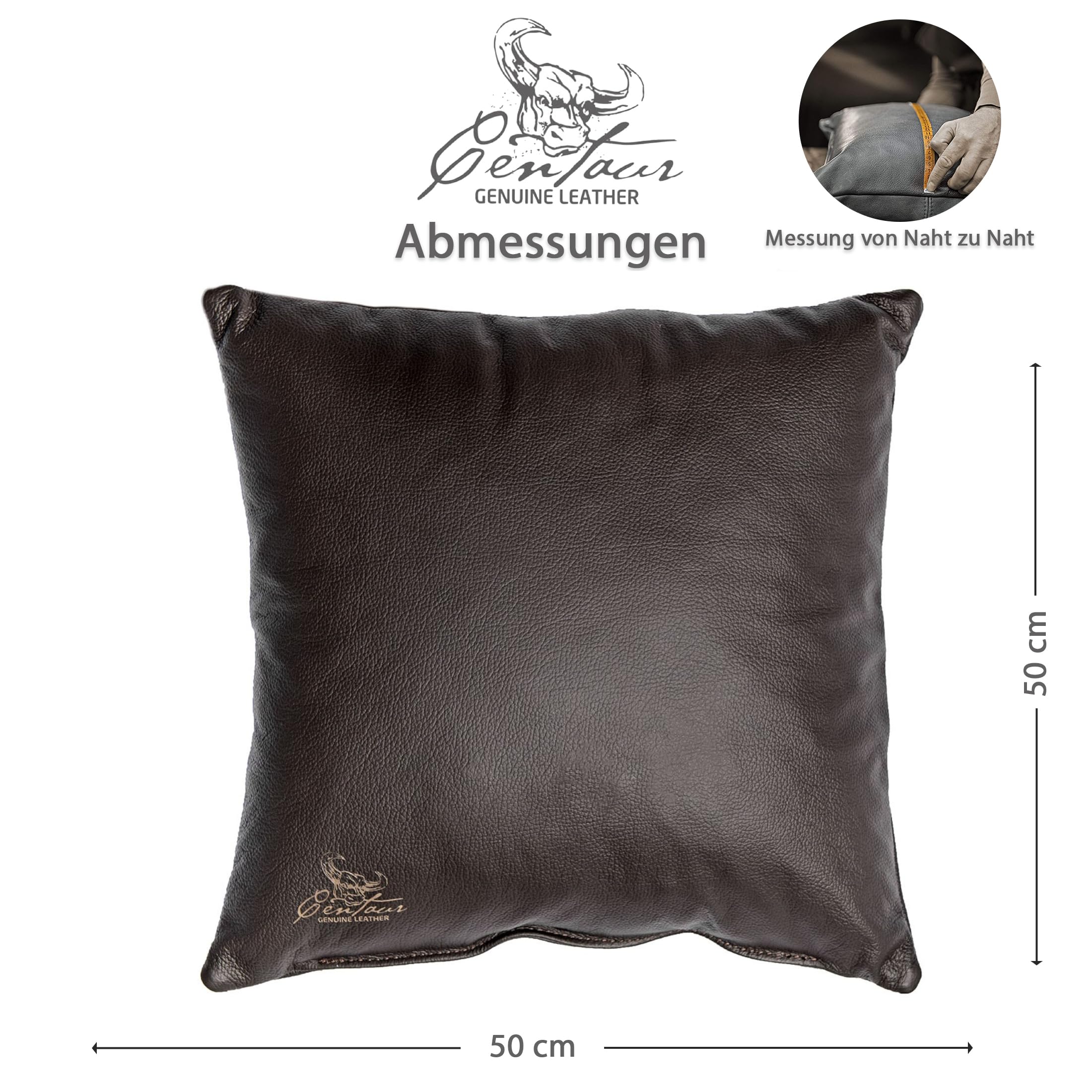Centaur - Cuscino in vera pelle al 100% - Cioccolato 50 x 50 cm Cuscino in pelle per divano o camera da letto Decorativo Facile da pulire - Fatto a mano in Germania