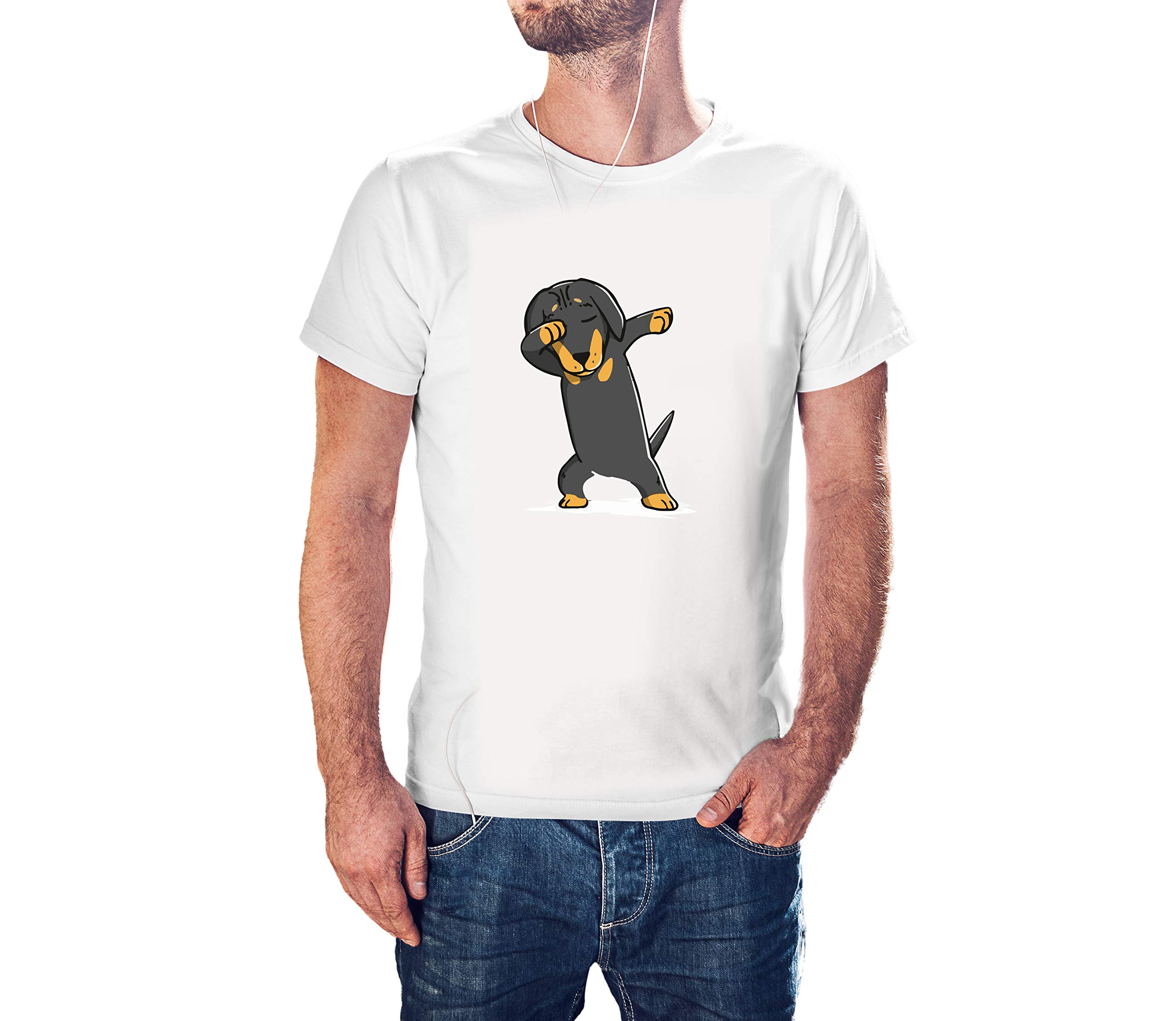 Volume 9Dabbing Dog Rottweiler 100% Cotton Round Neck Graphic Printed T Shirt for Men Women,Dog lovert Shirt, Dog Pattern t Shirt, Pet Lover t Shirt. White