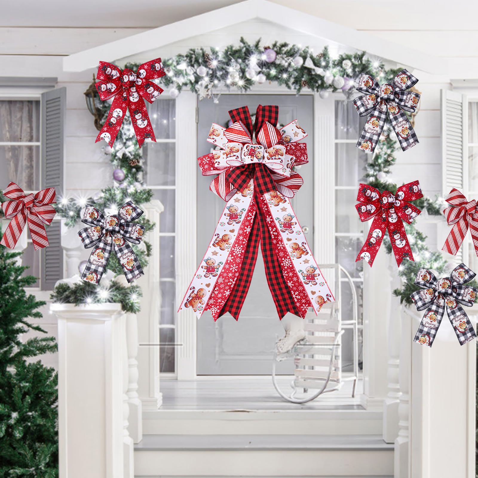 Rinoly Christmas Ribbon Wired 2.5 Inch, 6 Roll 30 Yards - Snowflake/Santa/Glitter Stripe/Buffalo Plaid Christmas Ribbon for Wreaths, Bows, Tree, DIY Crafts