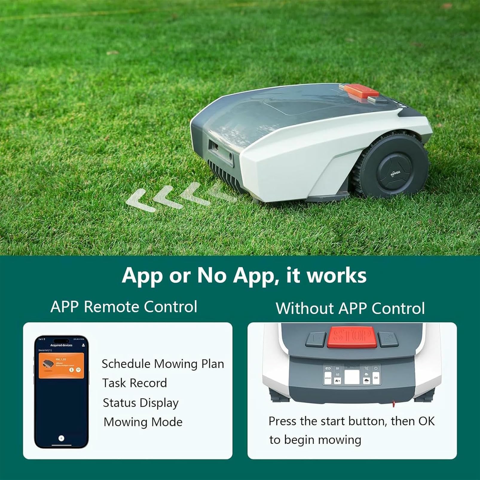 Robot Tondeuse à Gazon - Évitement Automatique des Obstacles Contrôle App Faible Bruit pour Cour/Jardin — vue 2