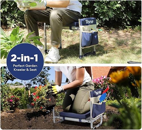 Miniatura 3 de Rodillero y asiento plegable de jardín, taburete de jardín resistente con almohadilla desmontable de 10 pulgadas de ancho, silla de banco de jardín
