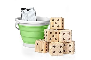Giant Outdoor Yatzee Dice Game - 6 Jumbo Wooden Dice in a Collapsible Bucket