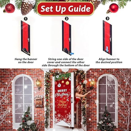 Miniatura 4 de Decoración de puerta de Navidad de 118 x 24 pulgadas, decoración de fondo de porche de Navidad, cartel colgante para exteriores e interiores y