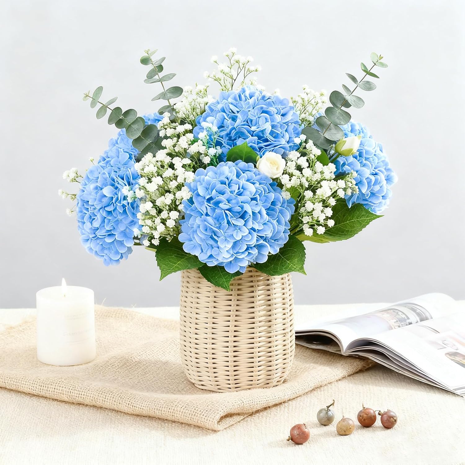 Real Touch Blue Hydrangea Artificial Flowers with Stems, Fake Silk Flowers for Outdoors, 3 Pcs Artificial Flowers for Home Decor Wedding Bouquets Centerpieces Vase - Image 5