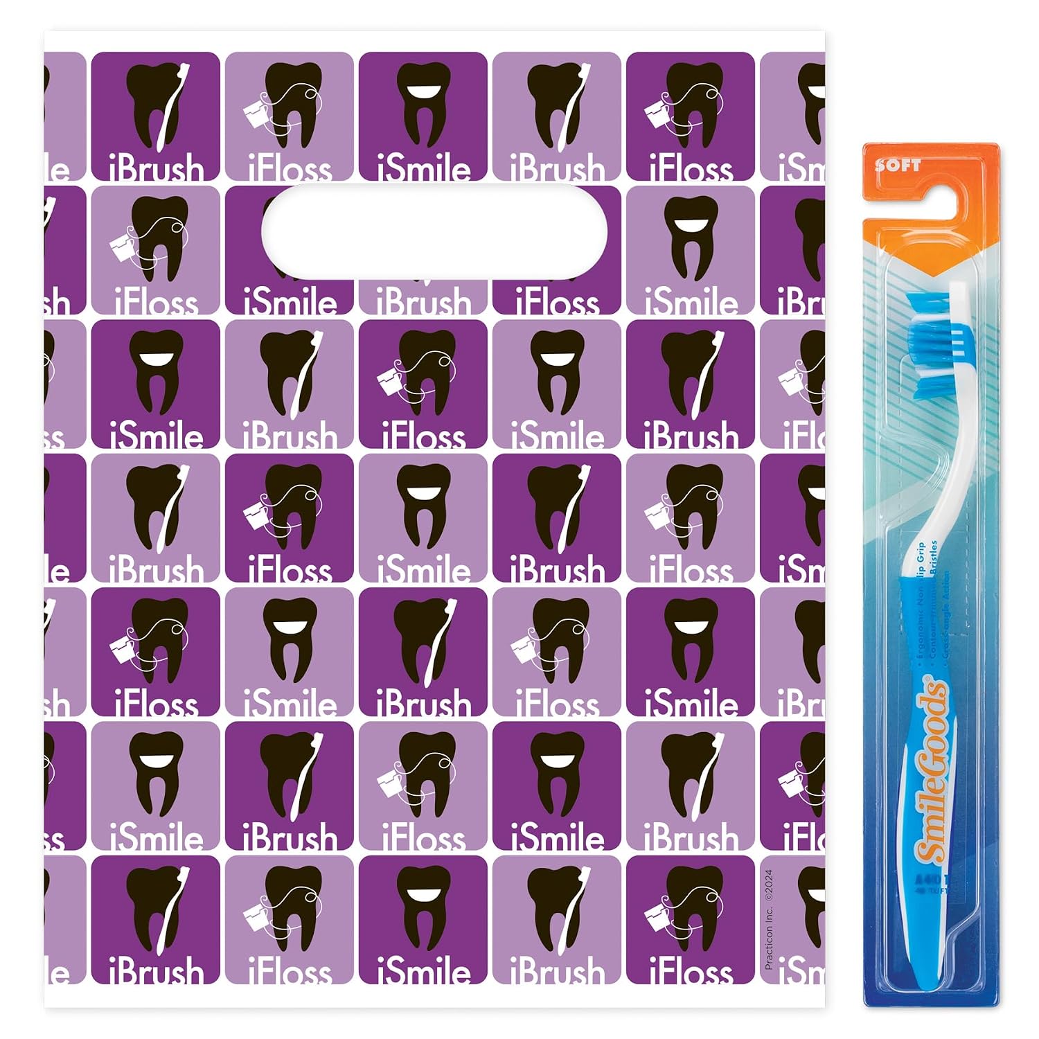 IBrush IFloss ISmile Dental Giveaway Bags, 8" x 10", 100 Pack