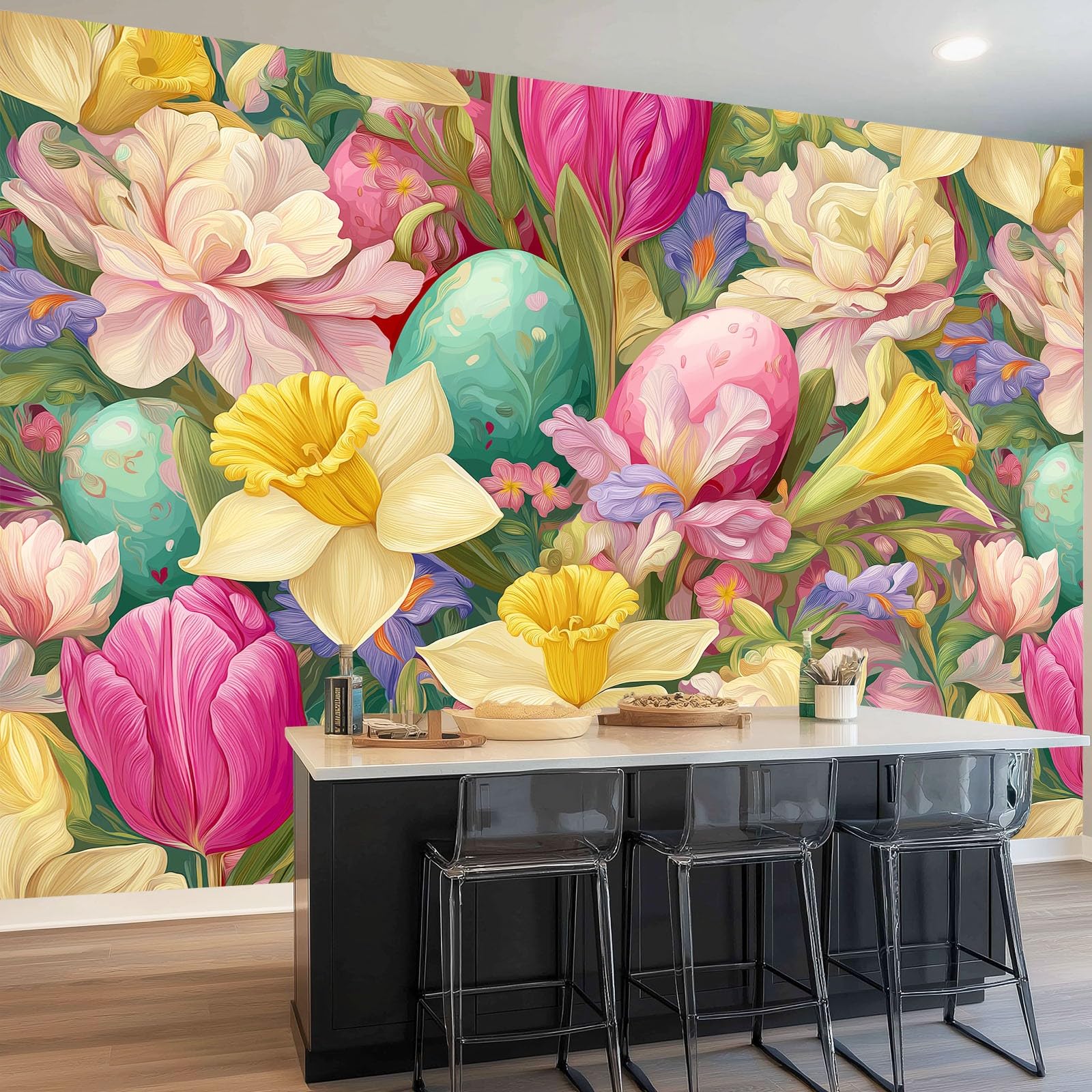 Tapeta ścienna Malowane kwiaty pisanki styl malarstwo olejne na ścianę, dekoracja domu salon sypialnia, kolorowy druk HD, projekt artystyczny, pokrycie ścienne, 400 x 280 cm