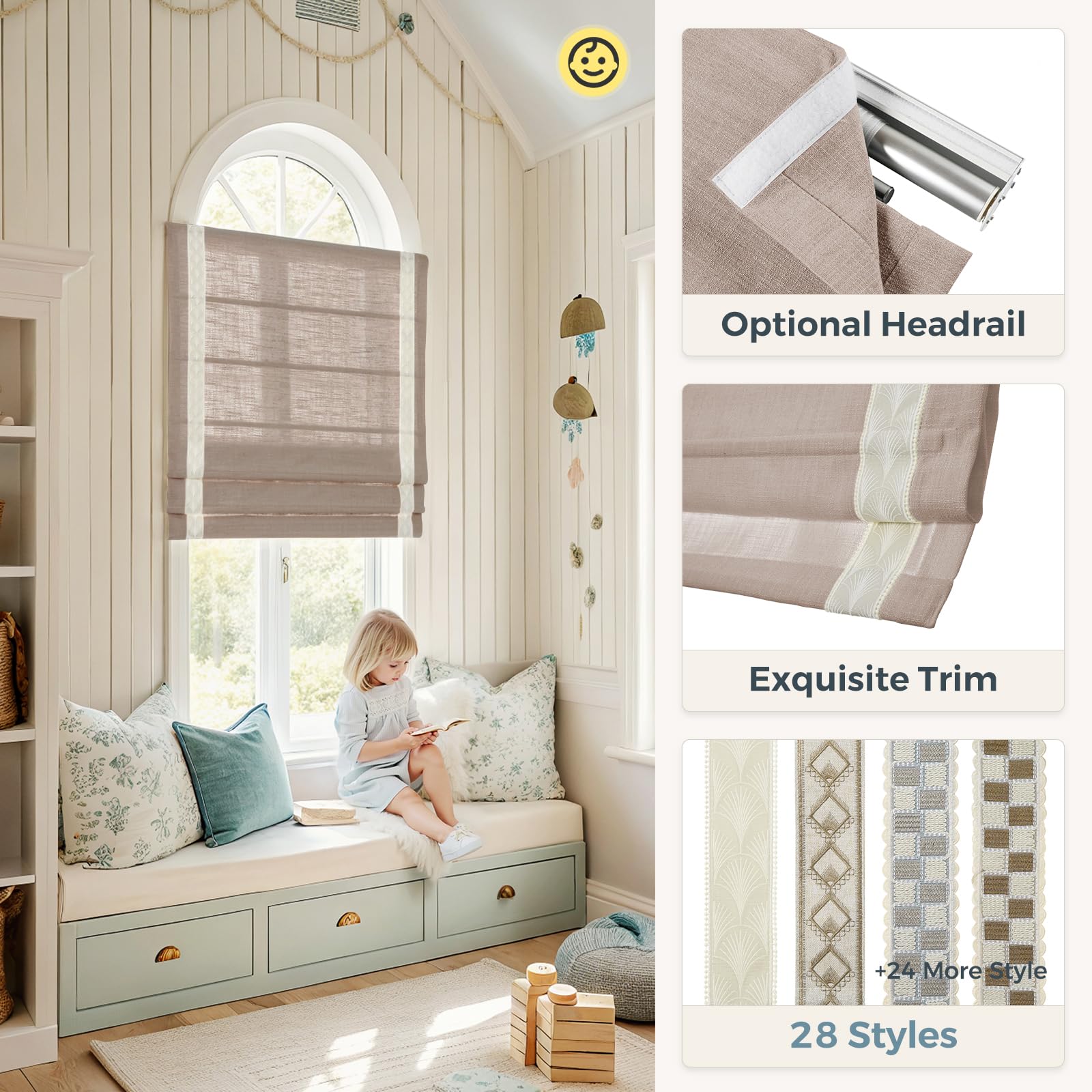 Amazon.com: TWOPAGES Liz No Drill Cordless Roman Shades Linen