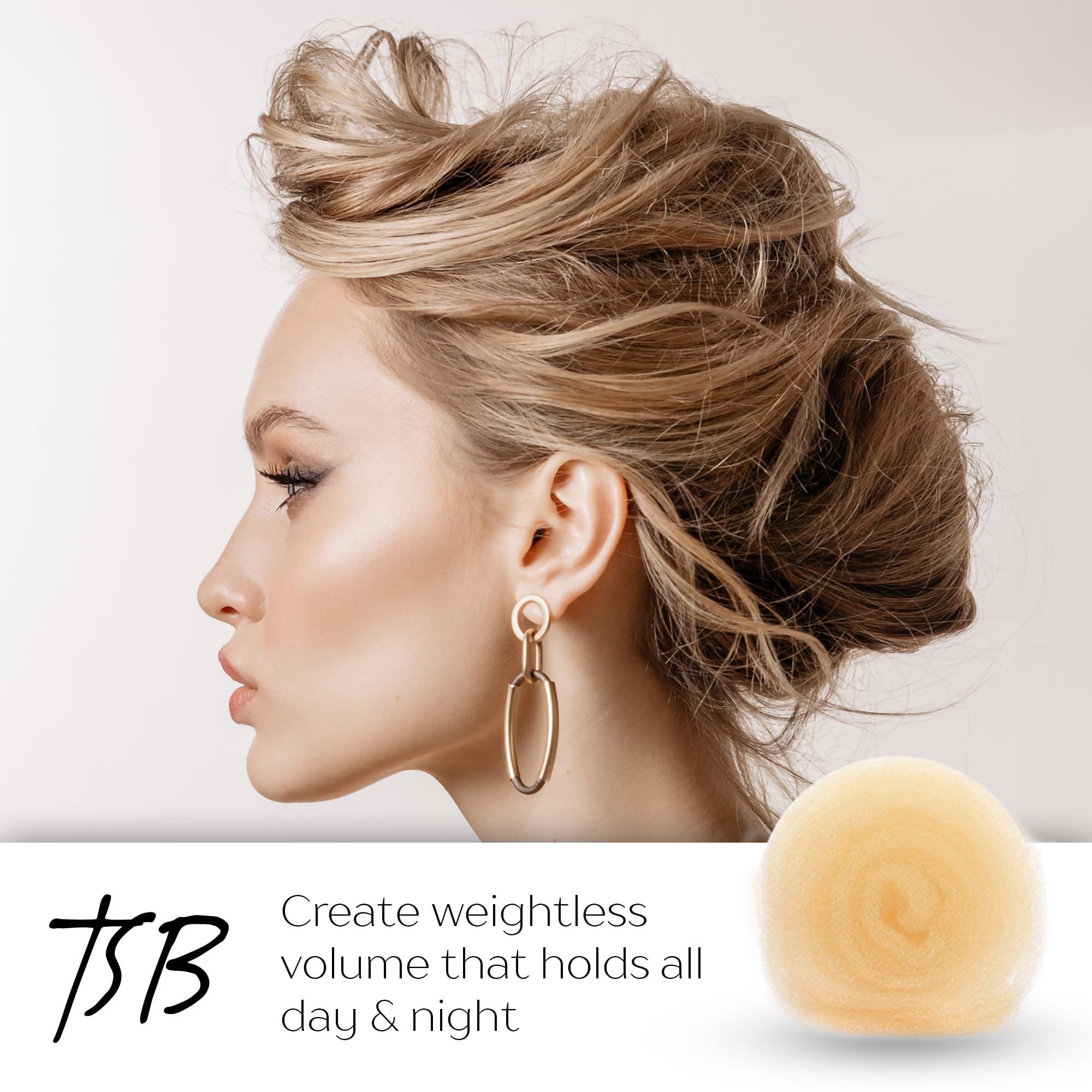 TSB Relleno para el cabello, rubio, 1 paquete – Pendiente de patente definitiva, herramienta de volumen – perfecto para novias, artistas intérpretes o ejecutantes – no irritante, sujeción durante todo