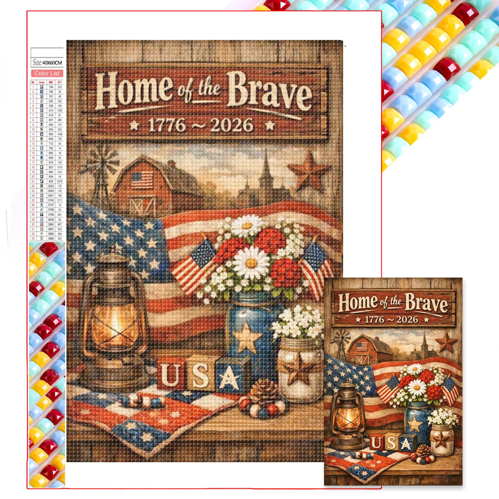 Poetrydraw Home Of The Brave 1776-2026 5D Diy Diamond Art Kit 17.72X29.53in Crystal Rhinestones Painting For Adults & Beginners Gift