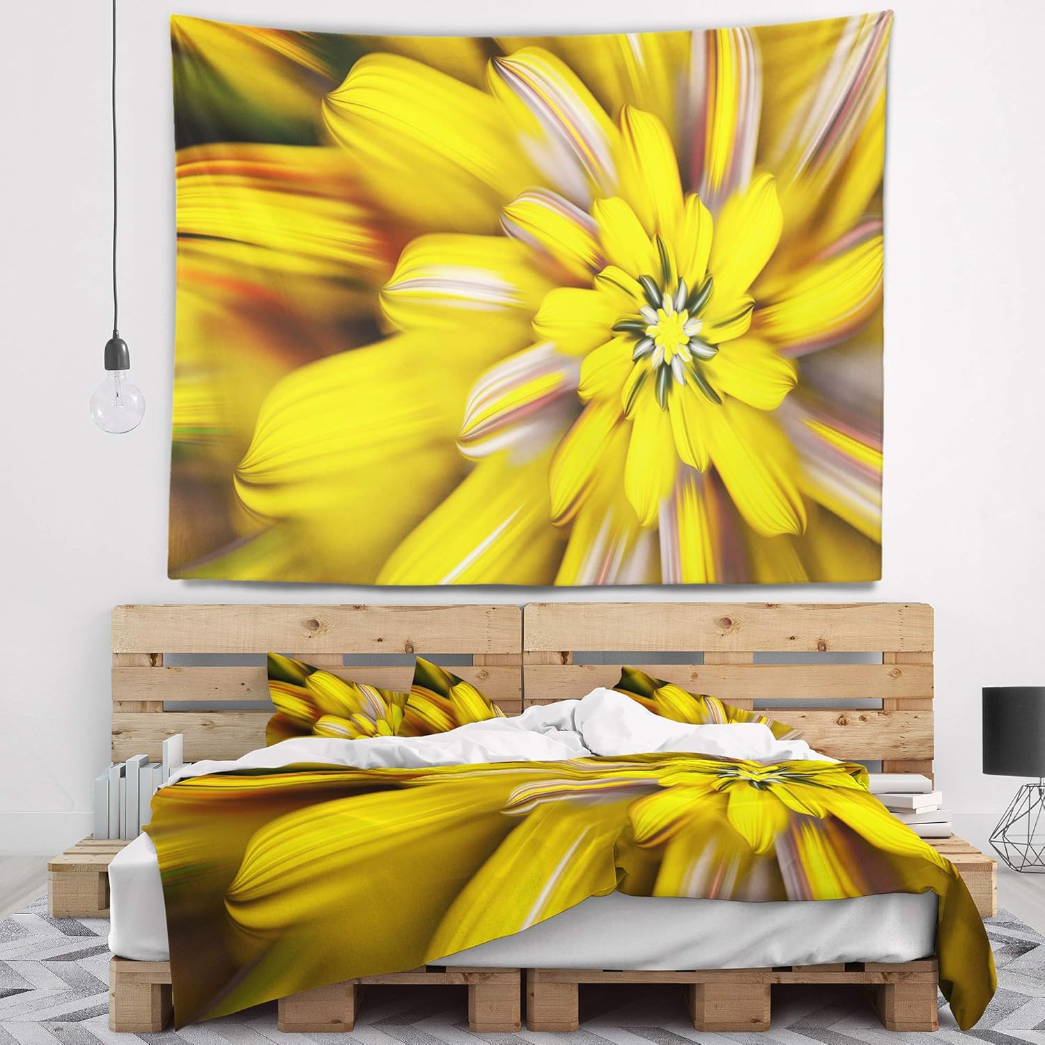 Designart ' Massive Yellow Fractal Flower' Floral Tapestry Blanket Décor Wall Art for Home and Office Medium: 39" x 32"