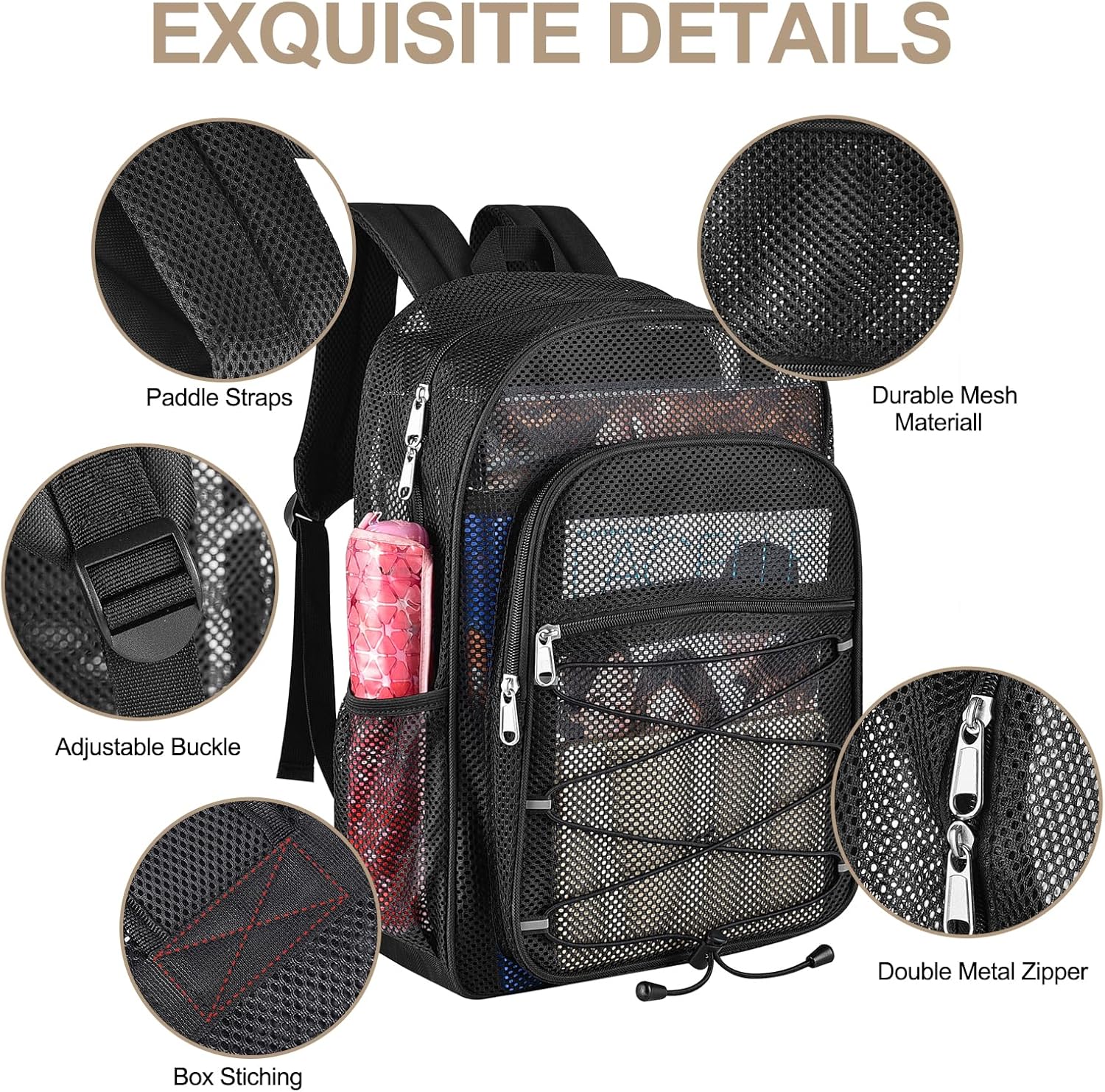 Heavy Duty Mesh Backpacks for Adults, Mesh School Bags for Boys and Girls, See Through School Bags with Adjustable Straps for Swimming, Fitness, Sports, Carry Portable Oxygen Concentrators - Image 4
