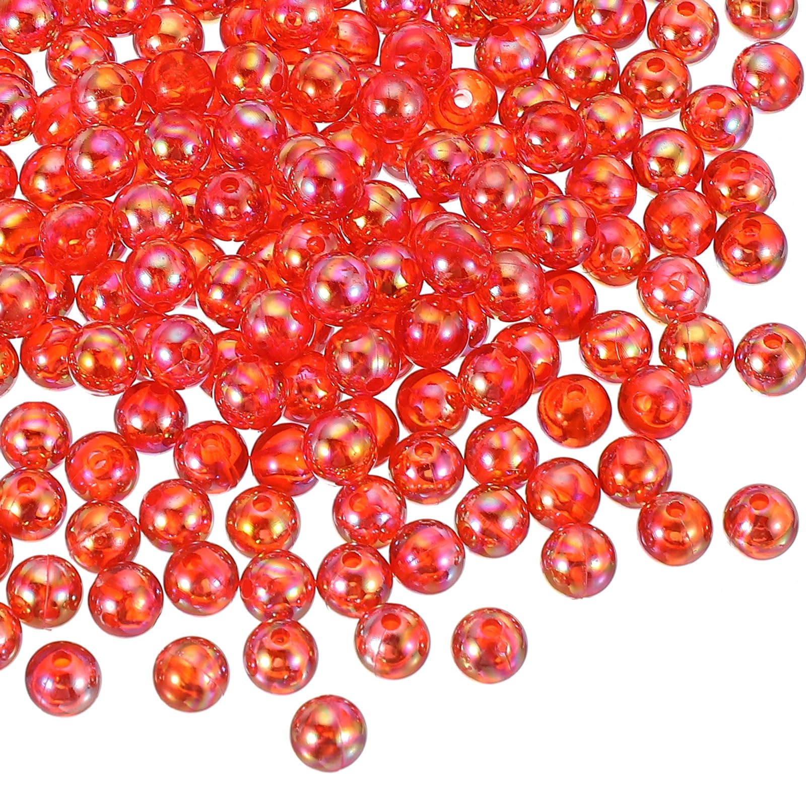 PATIKIL 8 mm Acrylic Round Beads, 100 Pcs AB Colors Round Clear Beads Craft Bead with Hole for Earring Bracelet Necklace Key Chains Red