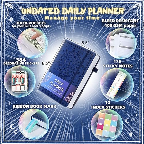 Miniatura 2 de Agenda académica 2025 sin fecha de tapa dura (5.5 x 8.5 pulgadas), organizador semanal y mensual flexible con calcomanías, diario de productividad