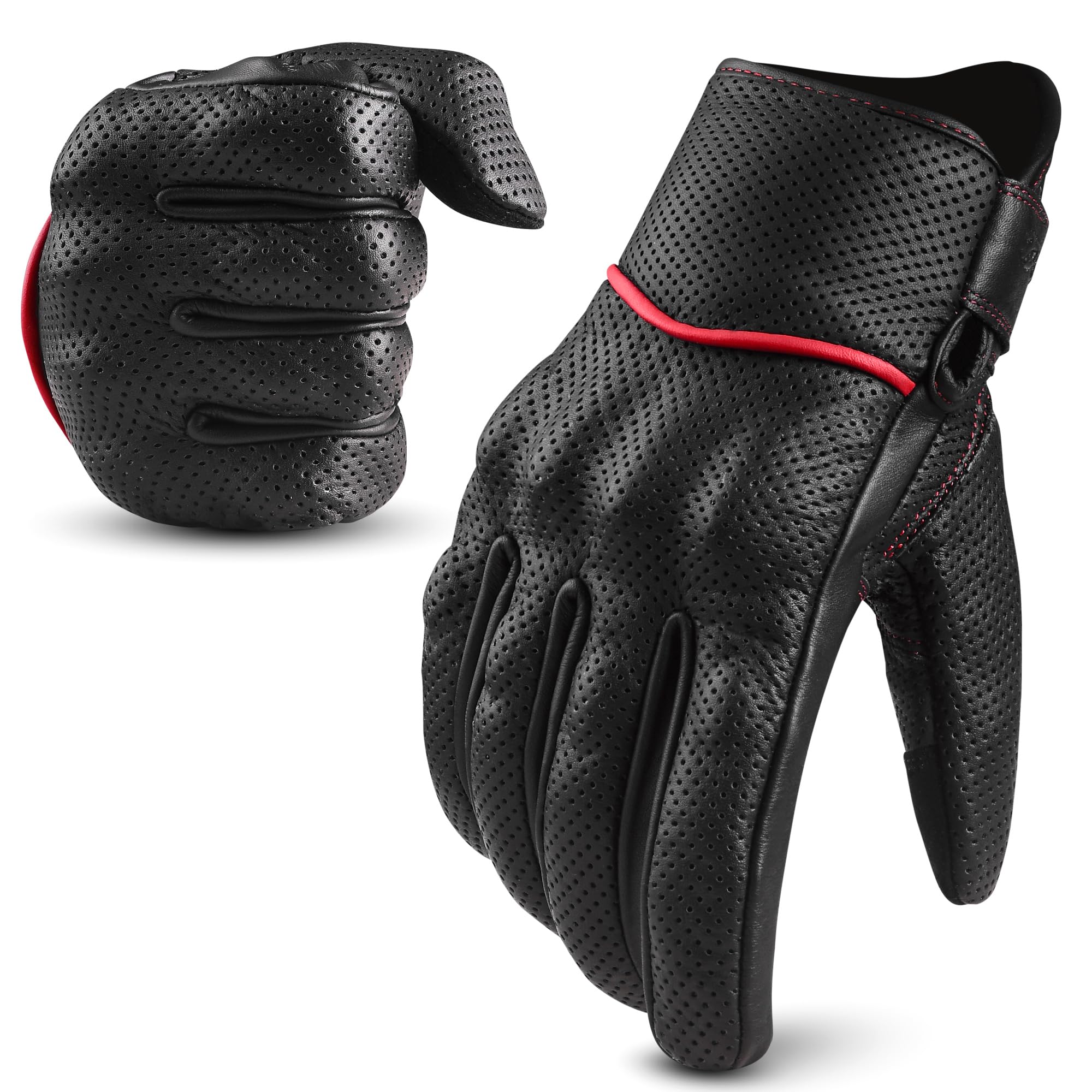 aasportx Motorcycle Gloves - Men's Leather Motorbike Gloves with Touchscreen Function - Non-Slip Pads for Men & Women