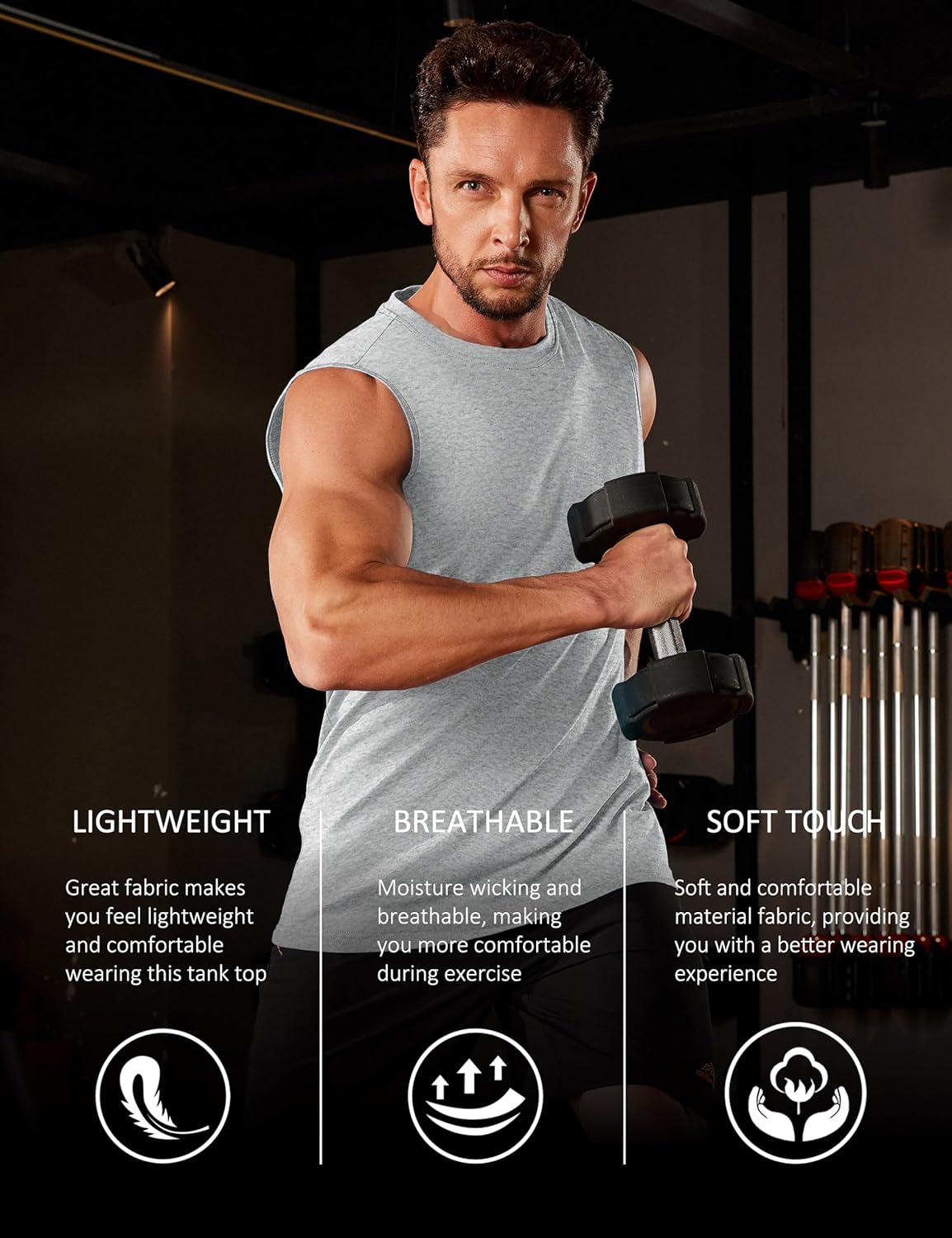 MAGCOMSEN Men's Tank Top Cotton Muscle Workout Gym Shirts Moisture Wicking Lightweight Summer Casual Sleeveless Shirts - Image 4
