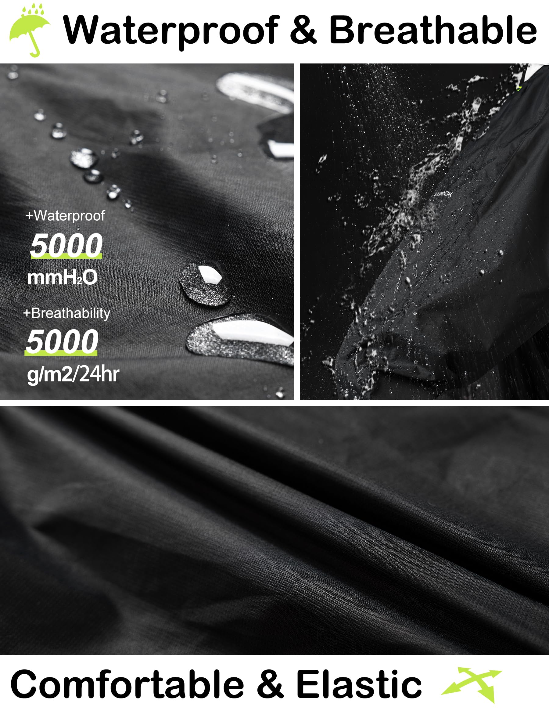 KUTOOK RP500 Pantalon de pluie imperméable et respirant pour homme, pour moto, randonnée, pêche