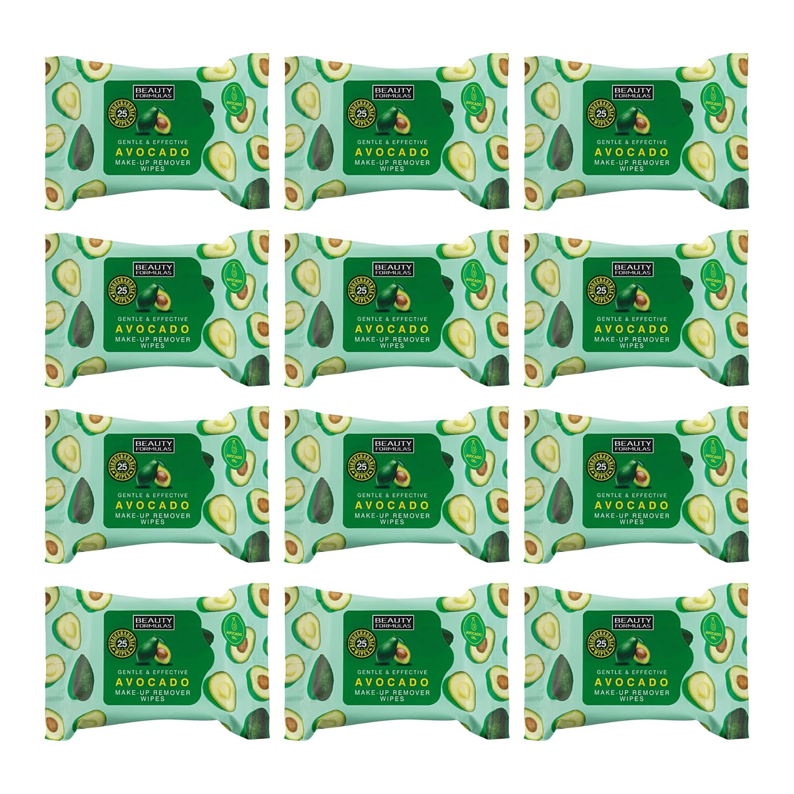 UHR Cleaning Wipes, 25wipes, (Avocado Make-Up Remover, Pack of 12)
