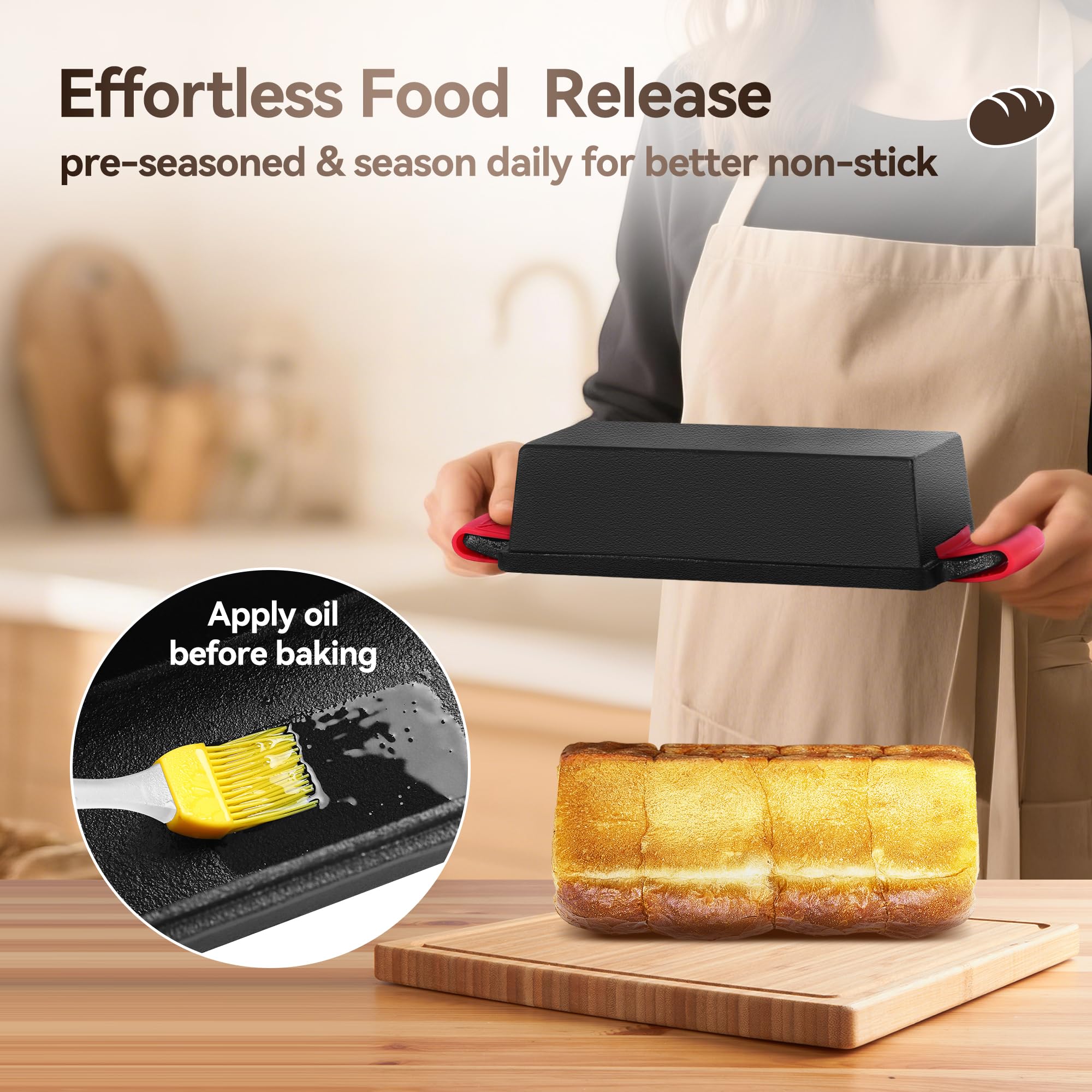 W&H Molde para pan con tapa, olla de hierro fundido con cesta de fermentación incluida, ideal como molde rectangular para pan, molde para pan de molde, molde para pan, accesorios para hornear pans | Ideal como molde para pan, pan tostado, molde para pan,