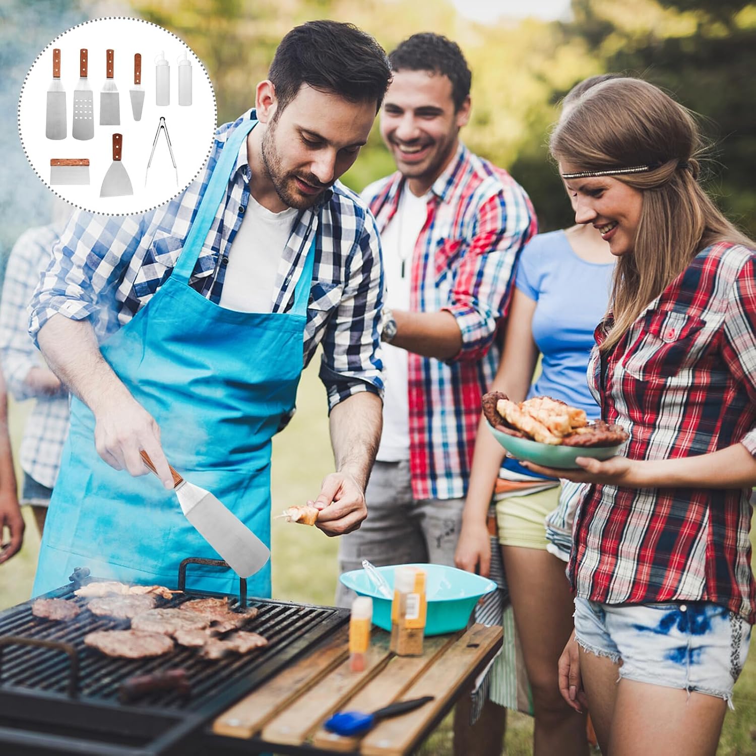 DOITOOL Stainless Steel BBQ Tool Set with Handles Outdoor Barbecue Utensils Kit for Grilling and Home Cooking Stainless Utensils for Versatile Outdoor Cooking Accessories