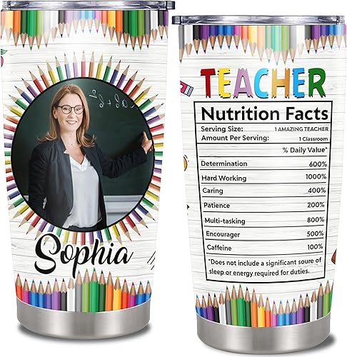 Dorris Vaso personalizado con datos nutricionales de la vida del profesor con tapa, regalos de regreso a clases para profesores de parte de