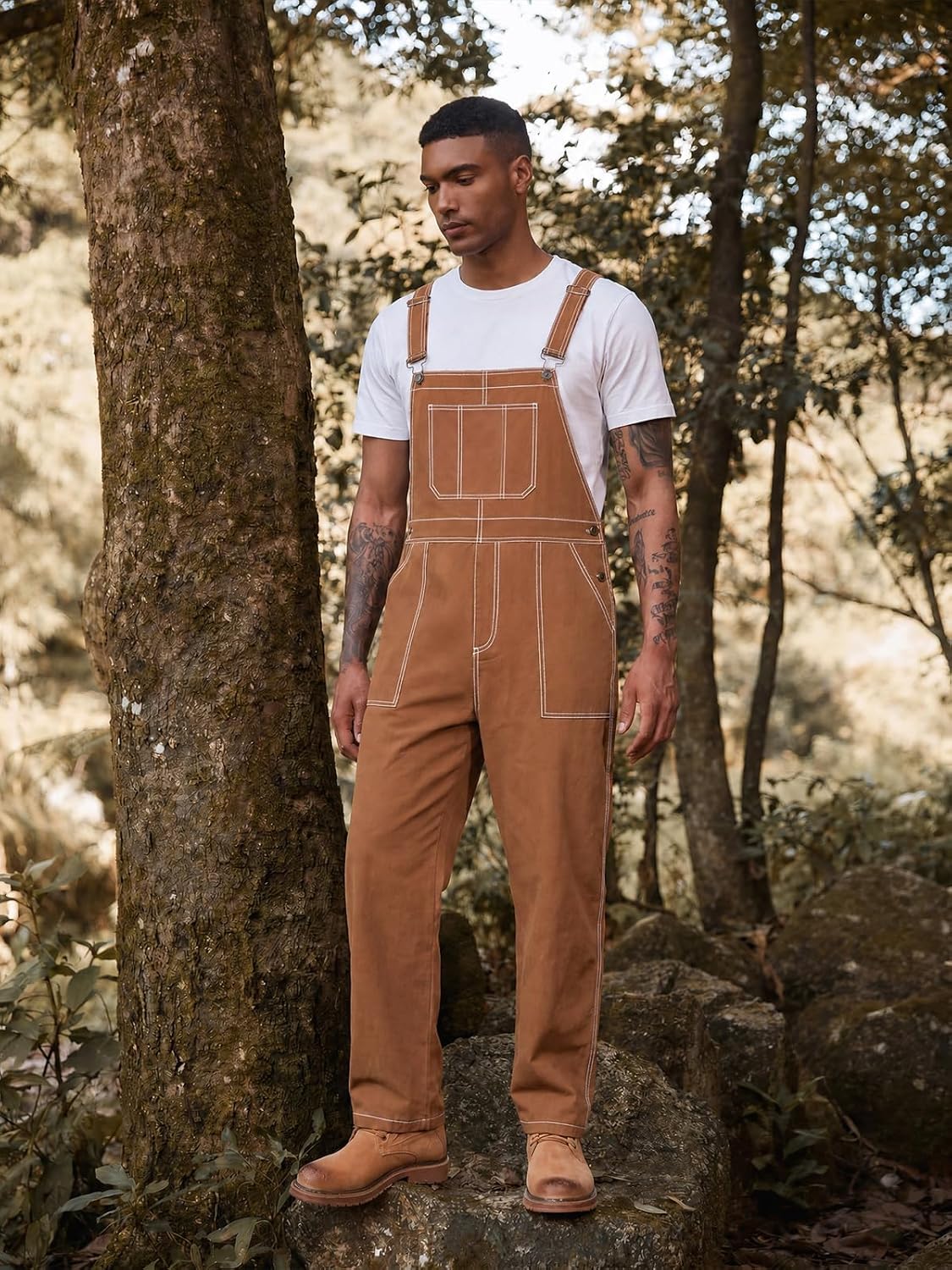 Runcati Mens Bib Overalls Work Jumpsuits Adjujstable Strap Cotton Workwear