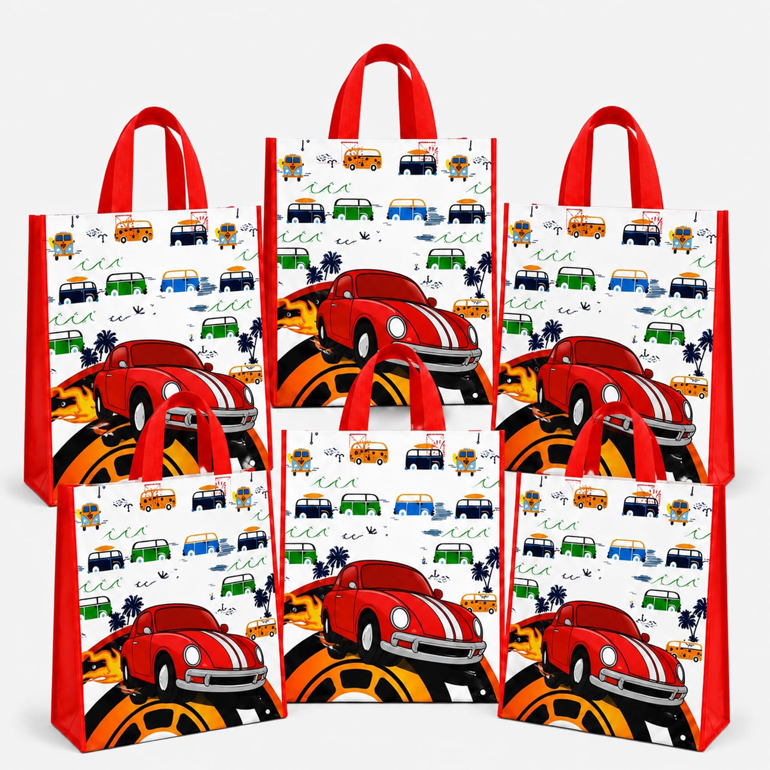 Rozi Decoration Race Car Theme Reusable Gift Bags Non Woven for Kids Birthday Return Gifts, Racing Party Favor Bags with Handles, Car Theme Goodie Bags for Candy, Pack of 6-image-11