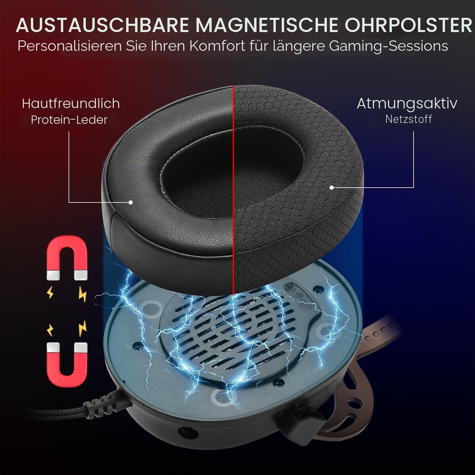 Redragon H730 USB Gaming Headset Kabel 53mm 360° Raumklang | kabelgebundenes Gaming Headset abnehmbares Mikrofon magnetische austauschbare Ohrpolster Over-Ear PC PS