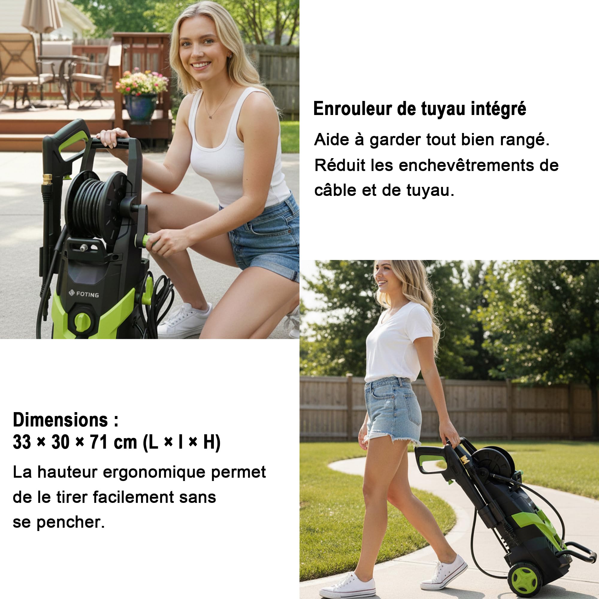2026NEW Nettoyeur Haute Pression 145 Bar, Débit 420 l/h, avec Enrouleur de Tuyau, Canon à Mousse 500 ML et Buse 6-en-1 Réglable, Rendement Jusqu'à 50 m²/h, pour Voiture, Terrasse et Jardin