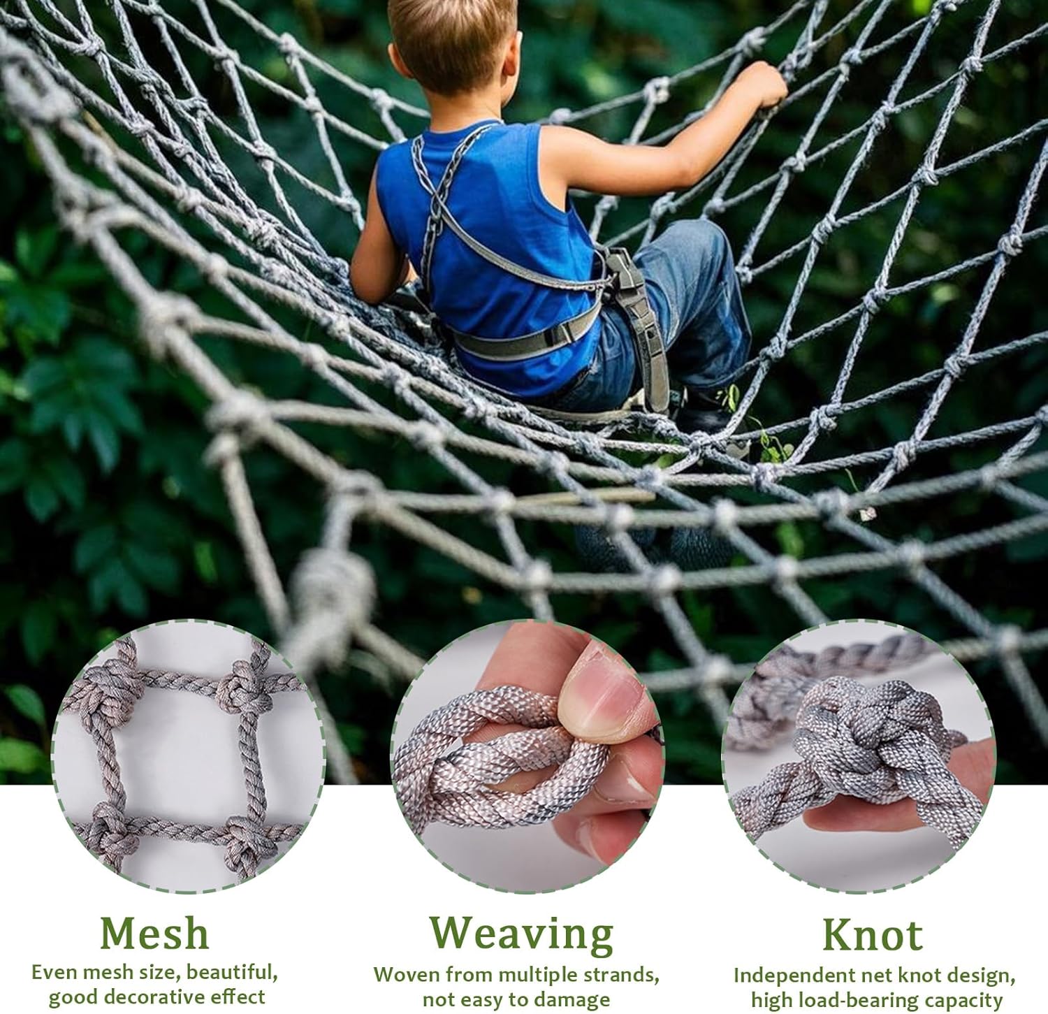 Children's Climbing Frame Net Ladder - Durable Polyamide Cargo Net for Outdoor Play, Plant Support, 2x2m, Strong Rope Netting for Kids' Adventure and Safety