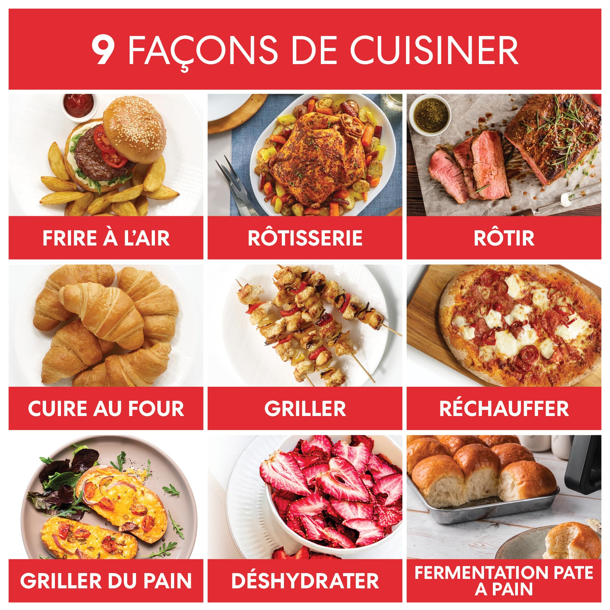 Instant 13L Grand Four Friteuse sans Huile avec Capacité XXL, 9 Programmes et Tourne Broche- Air Fry, Rôtir, Rotisserie, Griller, Cuire, Toaster, Réchauffer, Déshydrater & Fermenter - 1700W