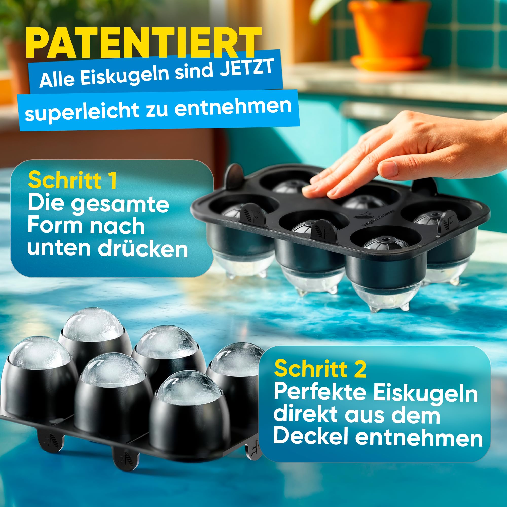 Neighbour's Friend Patentierte Eiskugelform 3er Pack Platinum - Große Eiswürfelform rund Platinsilikon für Cocktails, Gin & Getränke - 18x Eiswürfel rund spülmaschinengeeignet - XXL Eiswürfel