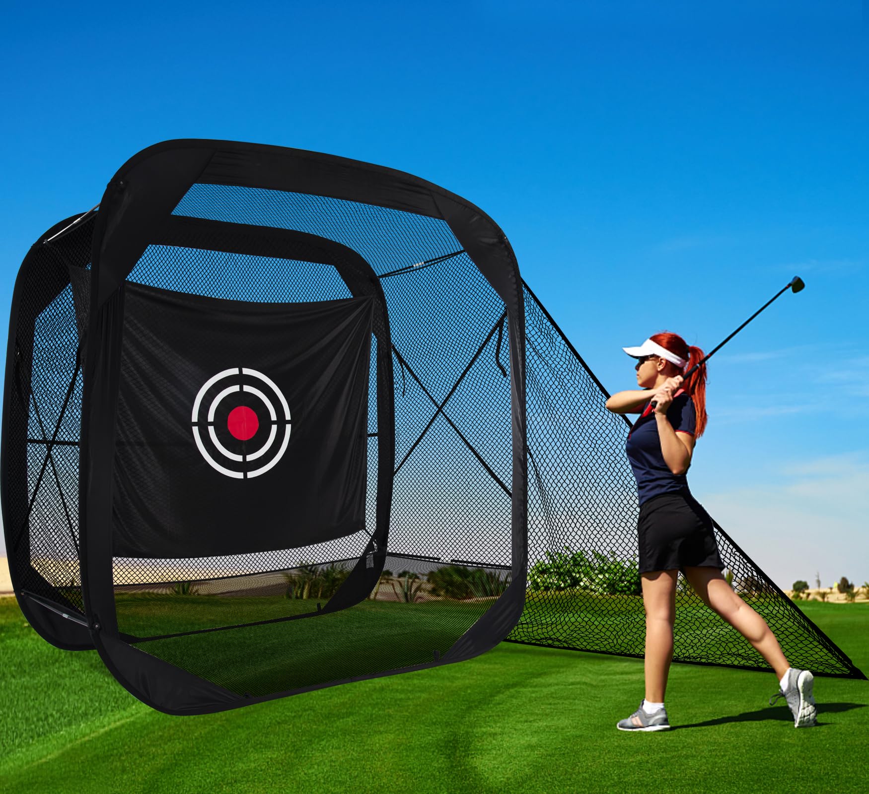 Kapler Red de Golf,2.1x2.1x1.2 m Red Golf, Red de práctica de Golf Pop-up, Negro, Red de Golf portátil