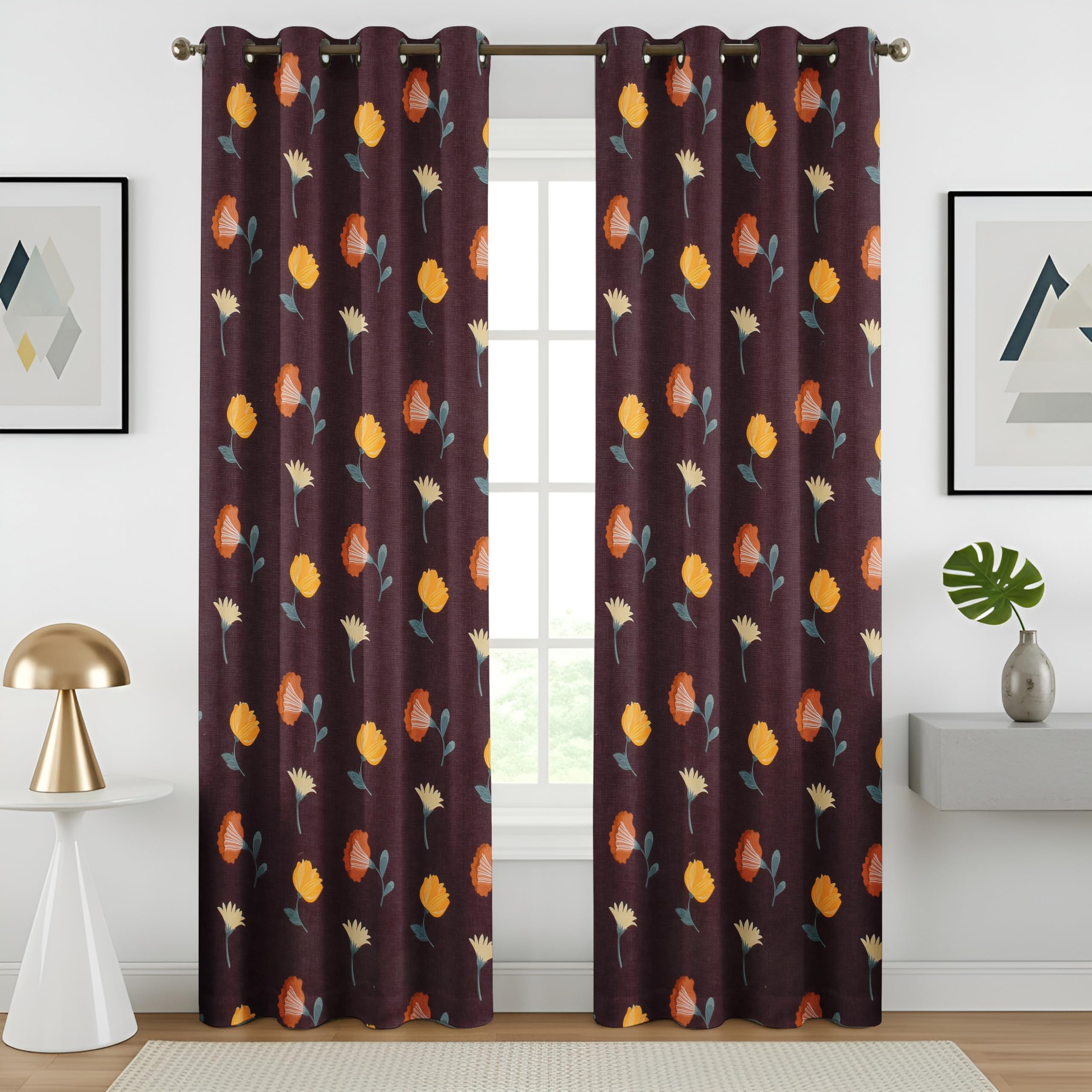Luxury Soft Door Curtains 7 Ft Long Set of 2 Pcs Cotton Floral Curtains || Curtains for Living Room/Bed Room, Perfect Pair for Home Décor, 122 x 212 cm, Brown Floral-image-12