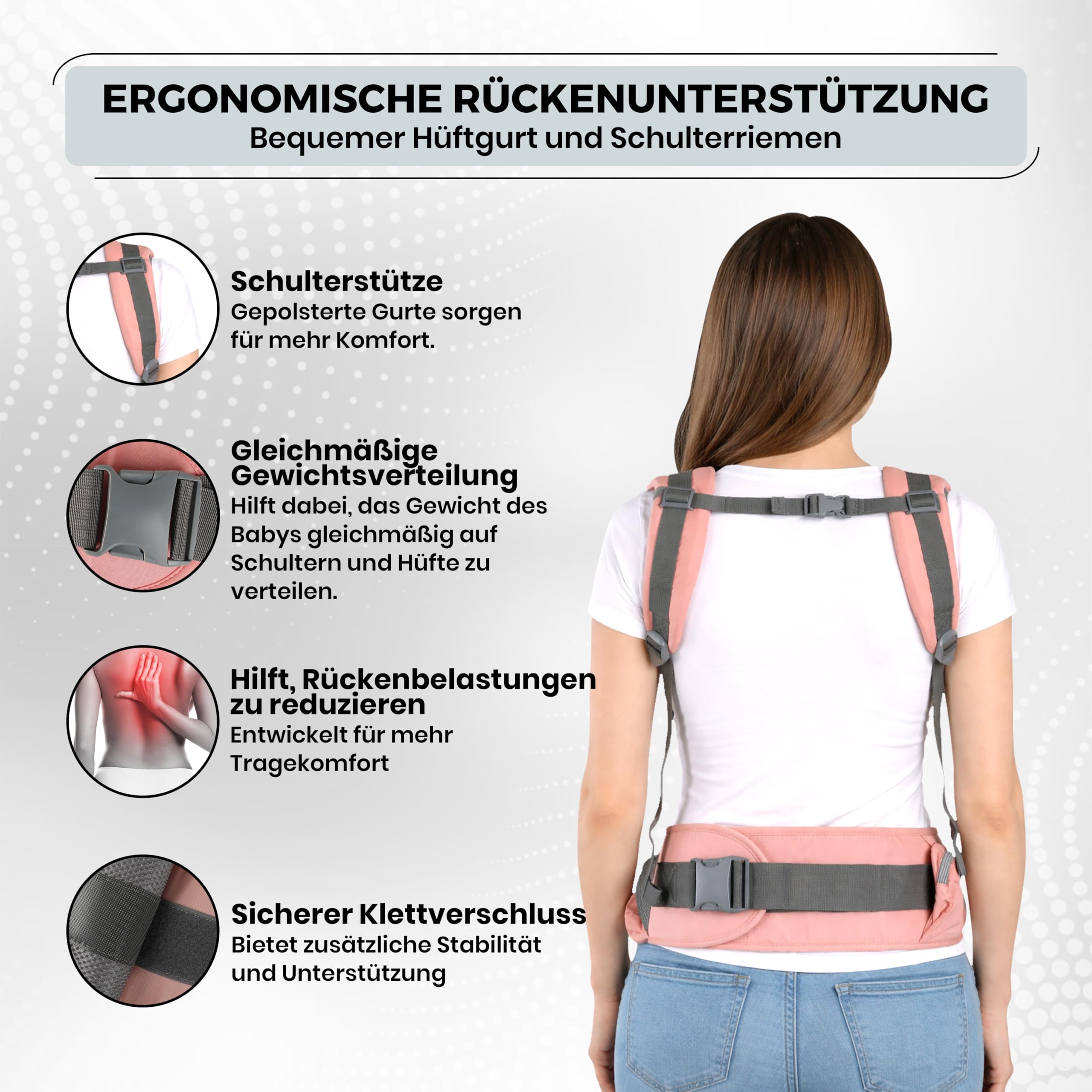 Babytrage für Neugeborene ab Geburt, 2-in-1 mit Hüftsitz, Ergonomische Tragehilfe für 3–36 Monate, 3–20 kg, Atmungsaktiv, Rosa