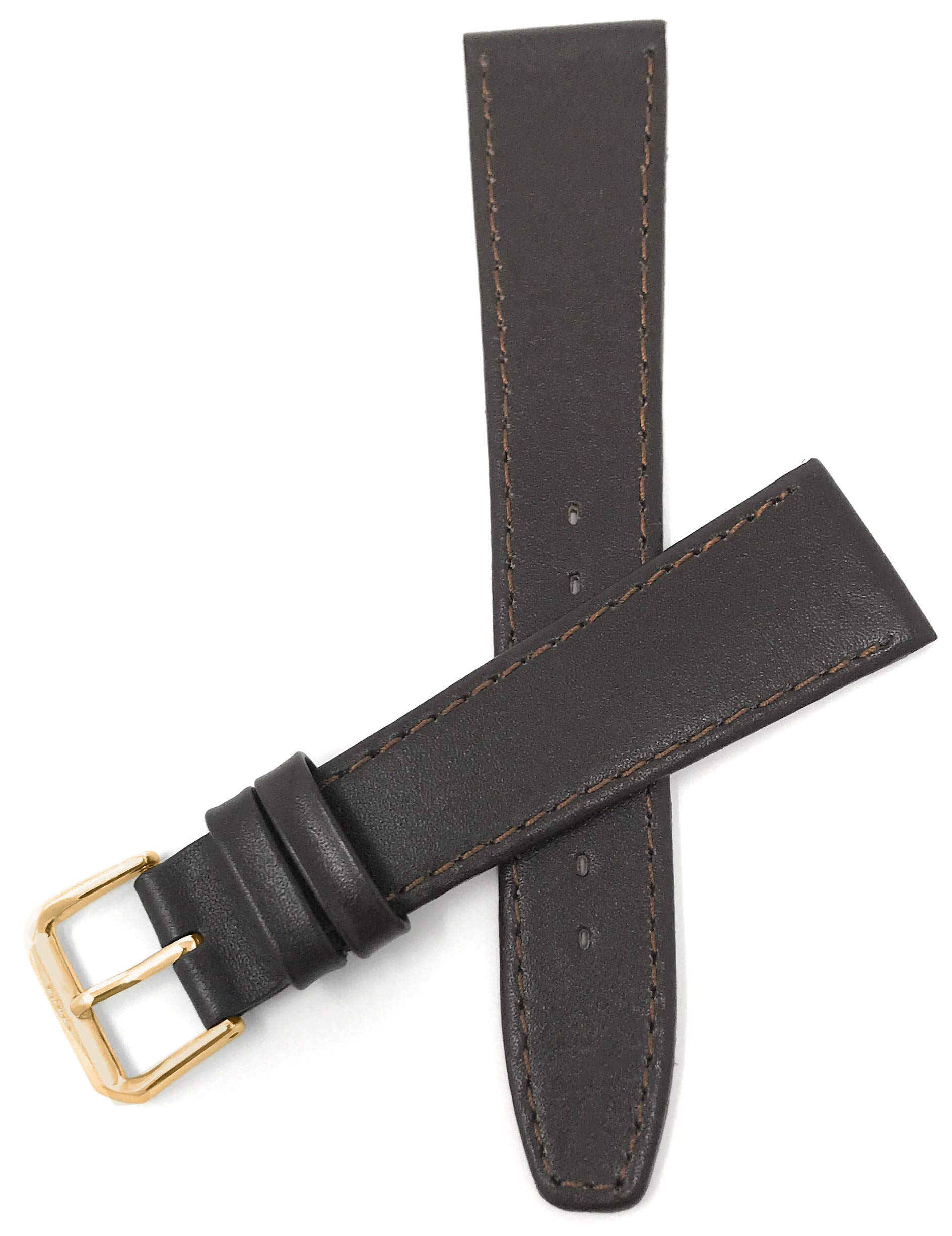 Bandini Extra Long (XL) 10mm Womens Italian Leather Watch Band Strap - Brown with Stitch - Classic - Slim - Gold Buckle