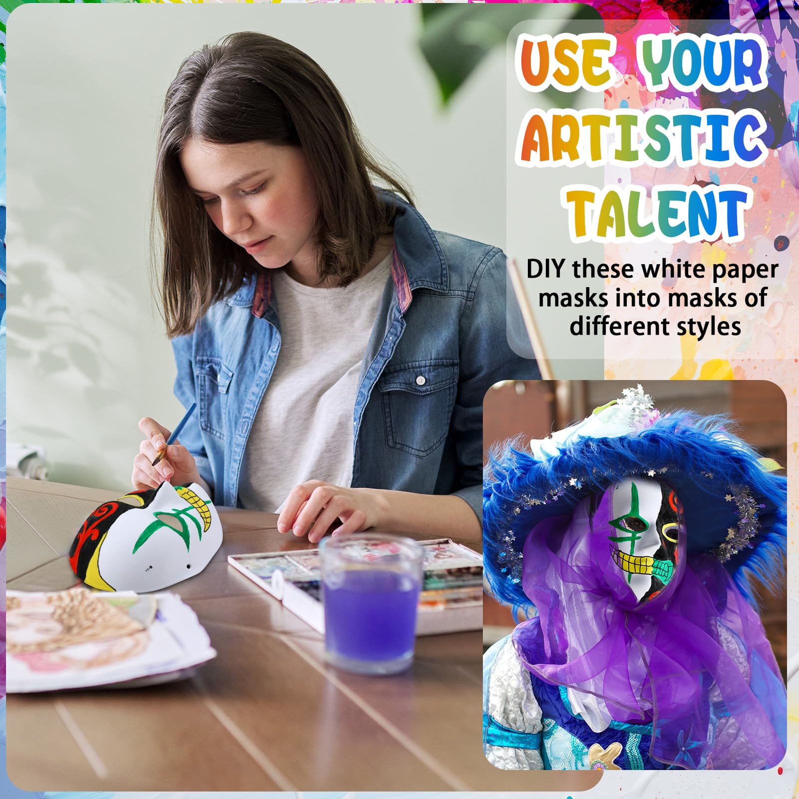 Aoriher Lot de 160 masques complets blancs en papier mâché uni à peindre pour femme, mascarade, Halloween