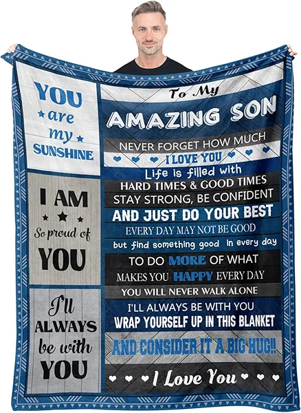 Quilazy Gifts for Son Blanket, Son Gifts from Mom Dad, to My Adult Son Gift Ideas, Birthday Christmas Baptism Fathers/Valentines Day Graduation Birthday Gift for Grown Sons Teen Boys Blanket 60"X 50"
